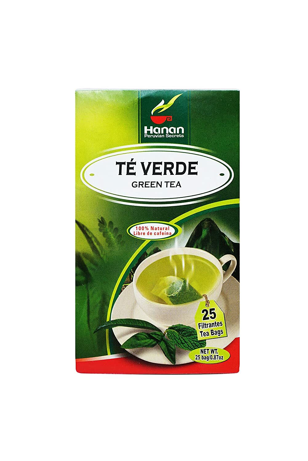 Hanan Peruvian Secrets Te Verde| 100% Natural Green Tea | 25 Tea Bags| Aids in M