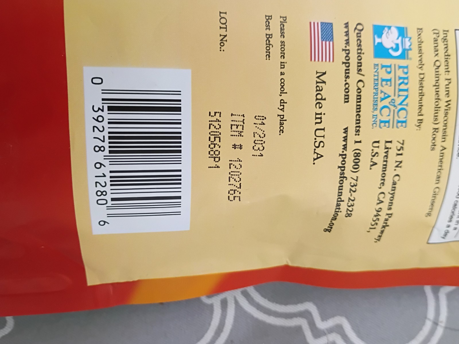PRINCE OF PEACE American Wisconsin Ginseng Root Tea-80 Teabags/5.1oz (1.8g each)