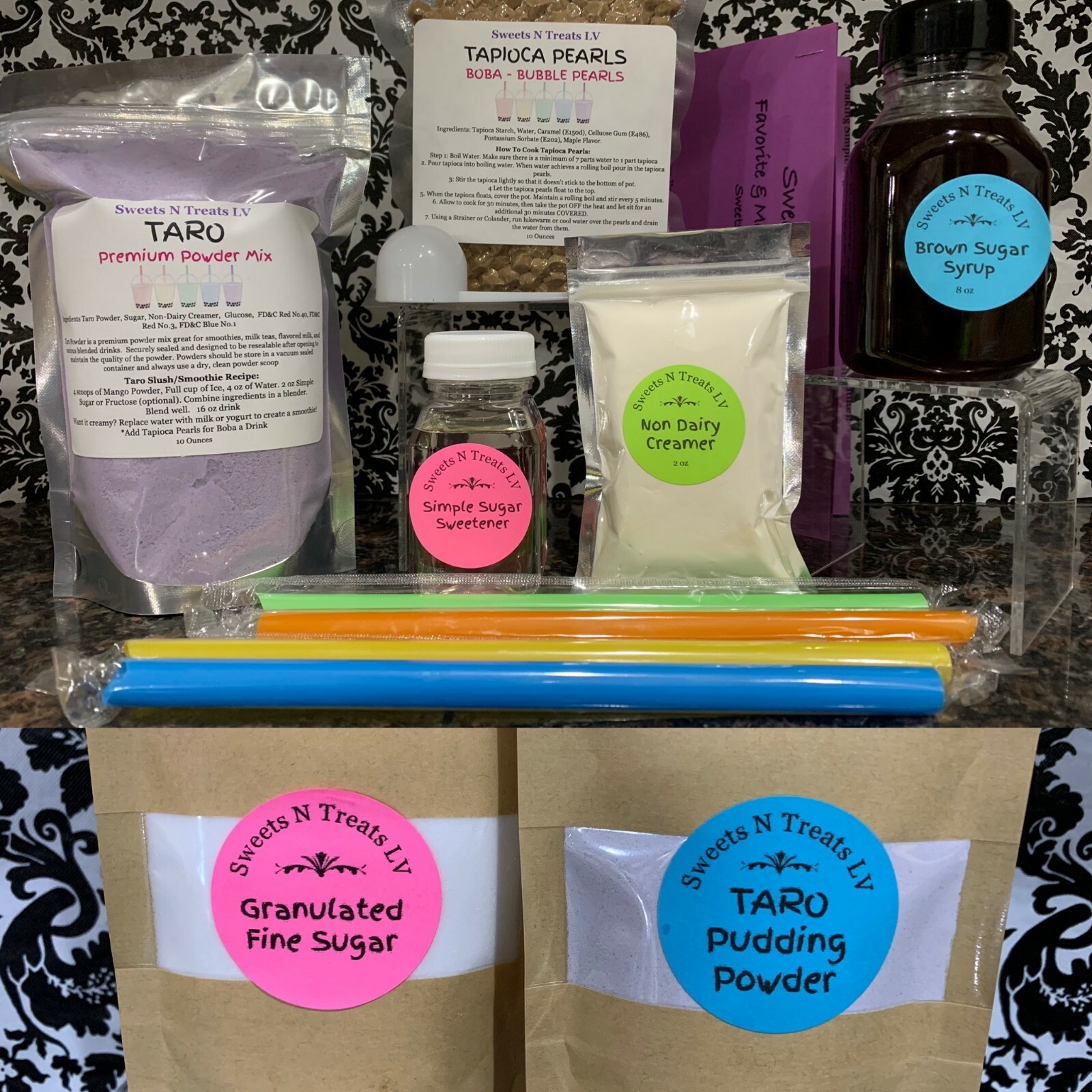 Deluxe TARO Powder Taro PUDDING Boba Bubble Tea Tapioca Pearls Milk Tea DIY KIT