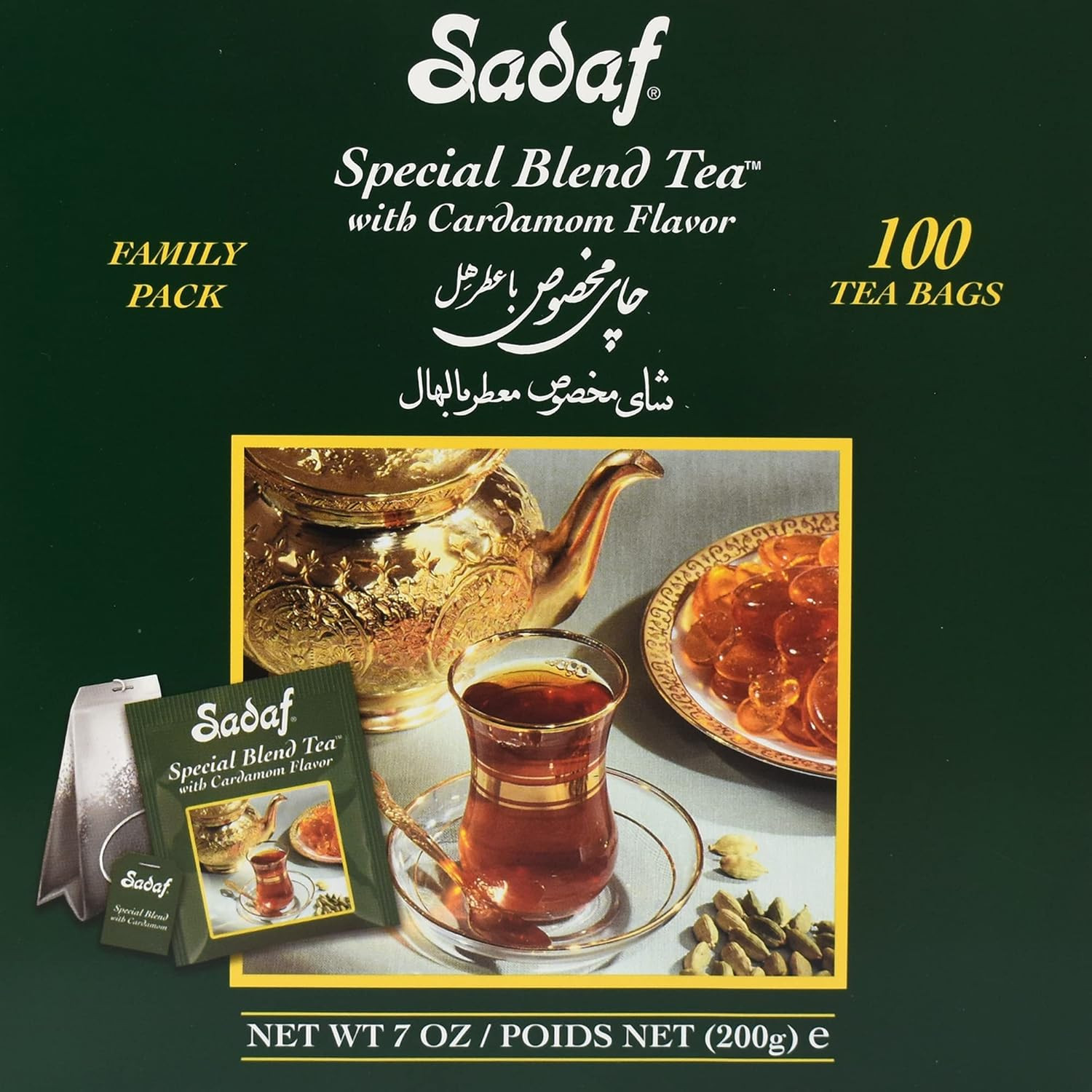 Sadaf Special Blend Cardamom Flavored Pure Ceylon Black Tea 100 Count (Foil),