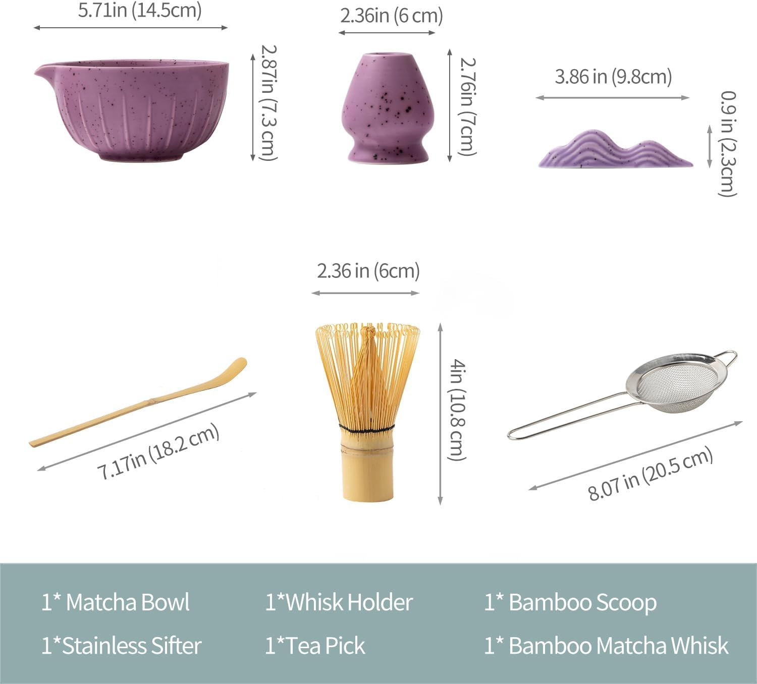 7Pcs Japanese Matcha Tea Set, Matcha Kit with Matcha Bowl (With Pouring Spout),