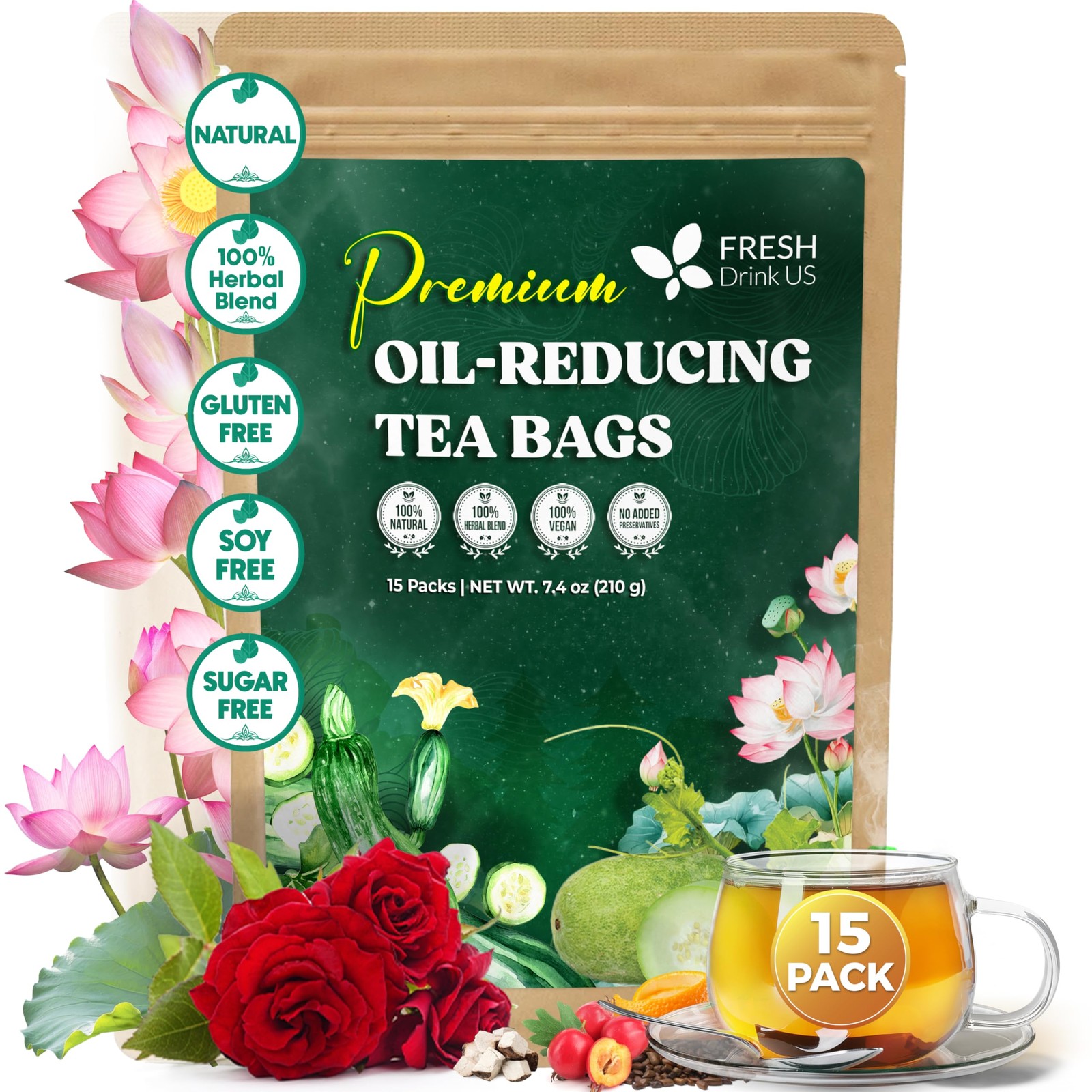 , 15 Packs of Oil Reducing Tea, Oil Cleansing for Liver, 10 Herbal Ingredient…