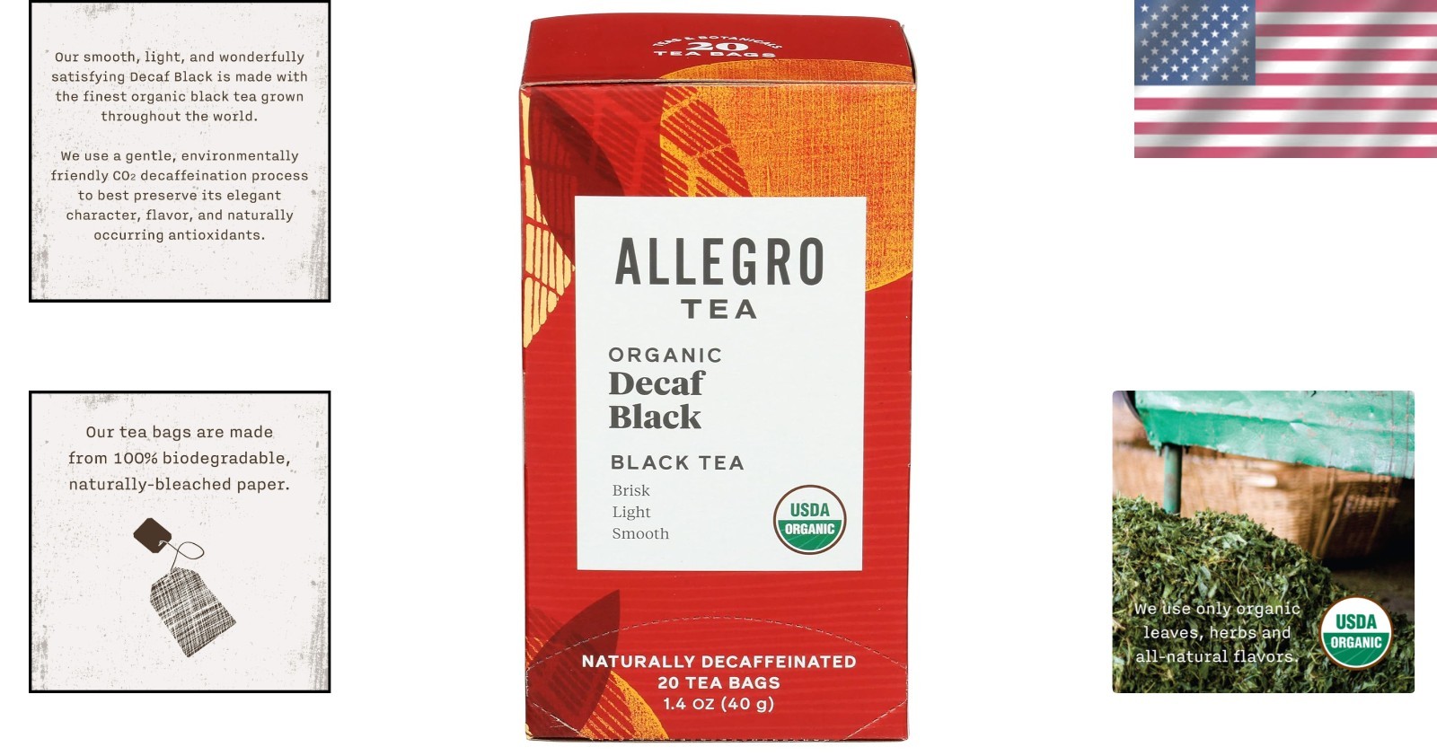 Organic Decaf Black Tea Bags 20 Count Naturally Brisk Flavor Great for Brewing