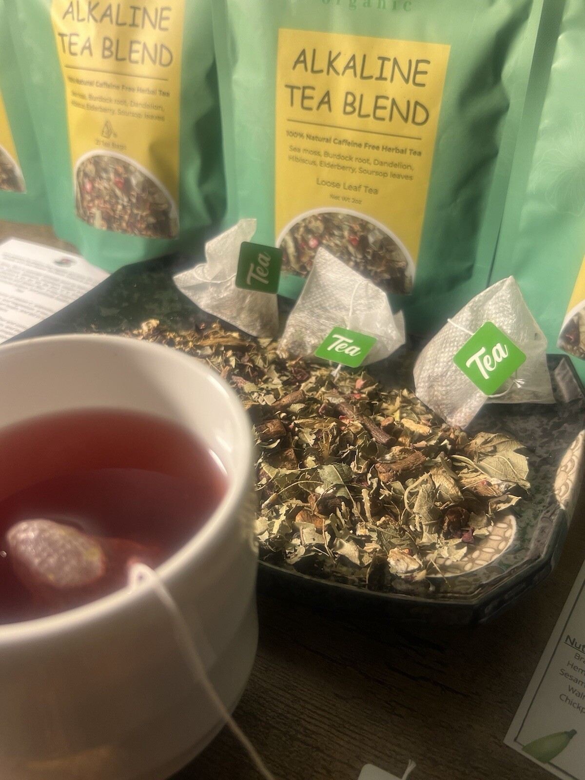 Alkaline Tea Blend – Sea Moss, Dandelion, Hibiscus, Burdock, Elderberry, Soursop