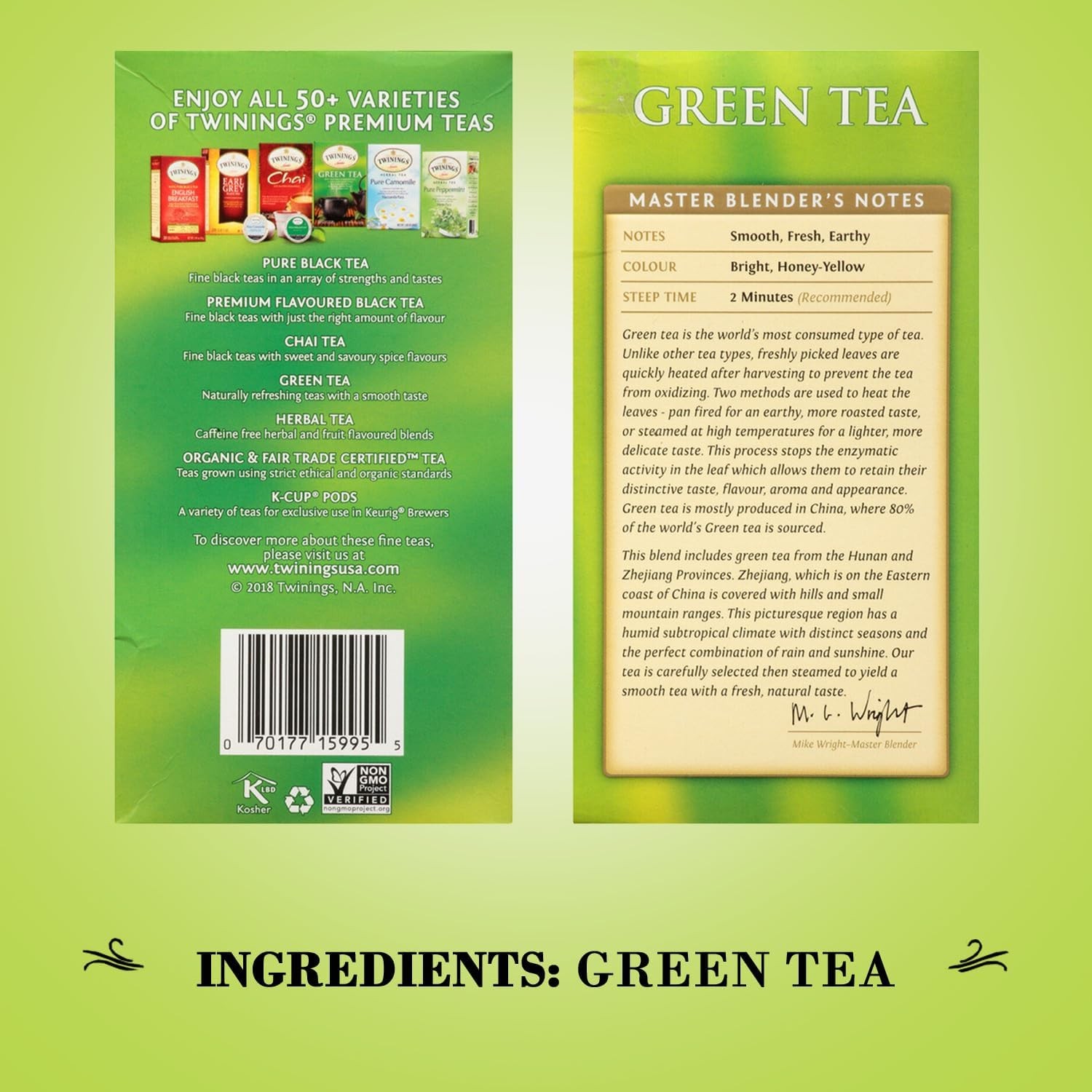 Twinings Pure Green Tea 50 Count Fresh Smooth Delicate Flavor USA Grown
