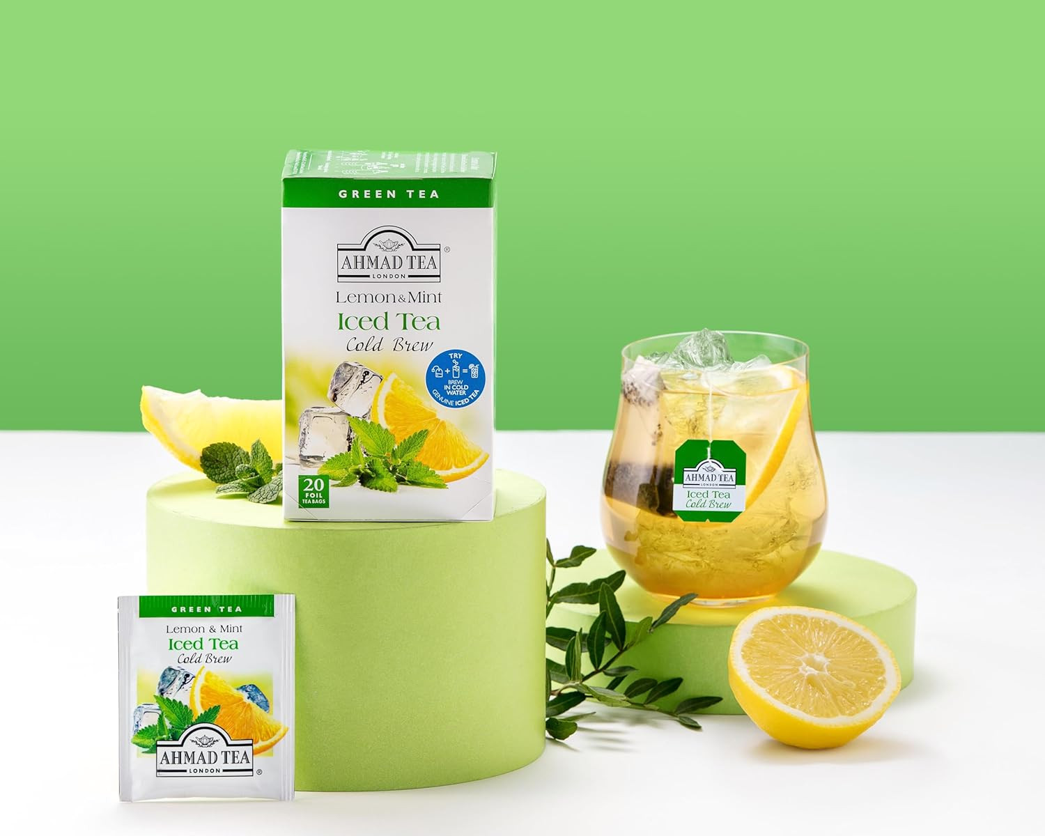 Green Tea, Cold Brew Lemon and Mint Teabags, Iced Tea, 20 Ct (Pack of 1) – Caffe