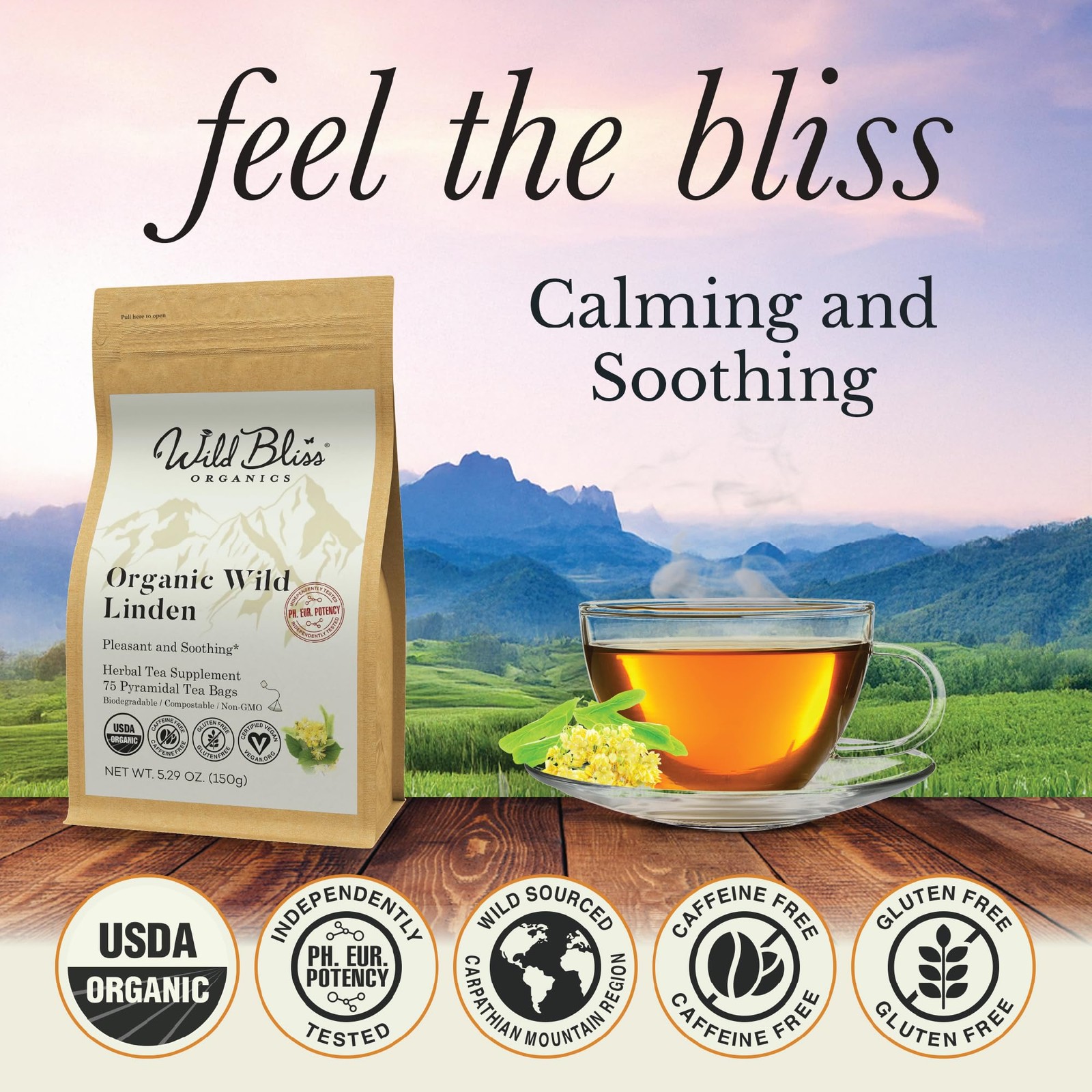 Organic Linden Flower Tea – Caffeine Free Calming Herbal Tea – 75 Plant Based…