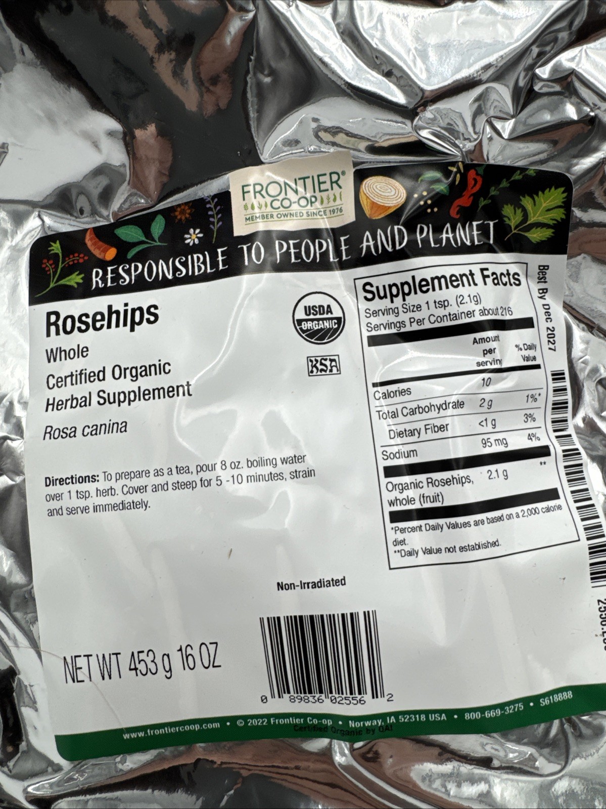 Frontier Co-op Organic Whole Rosehips Dried 2Pounds for Tea Jam Skincare