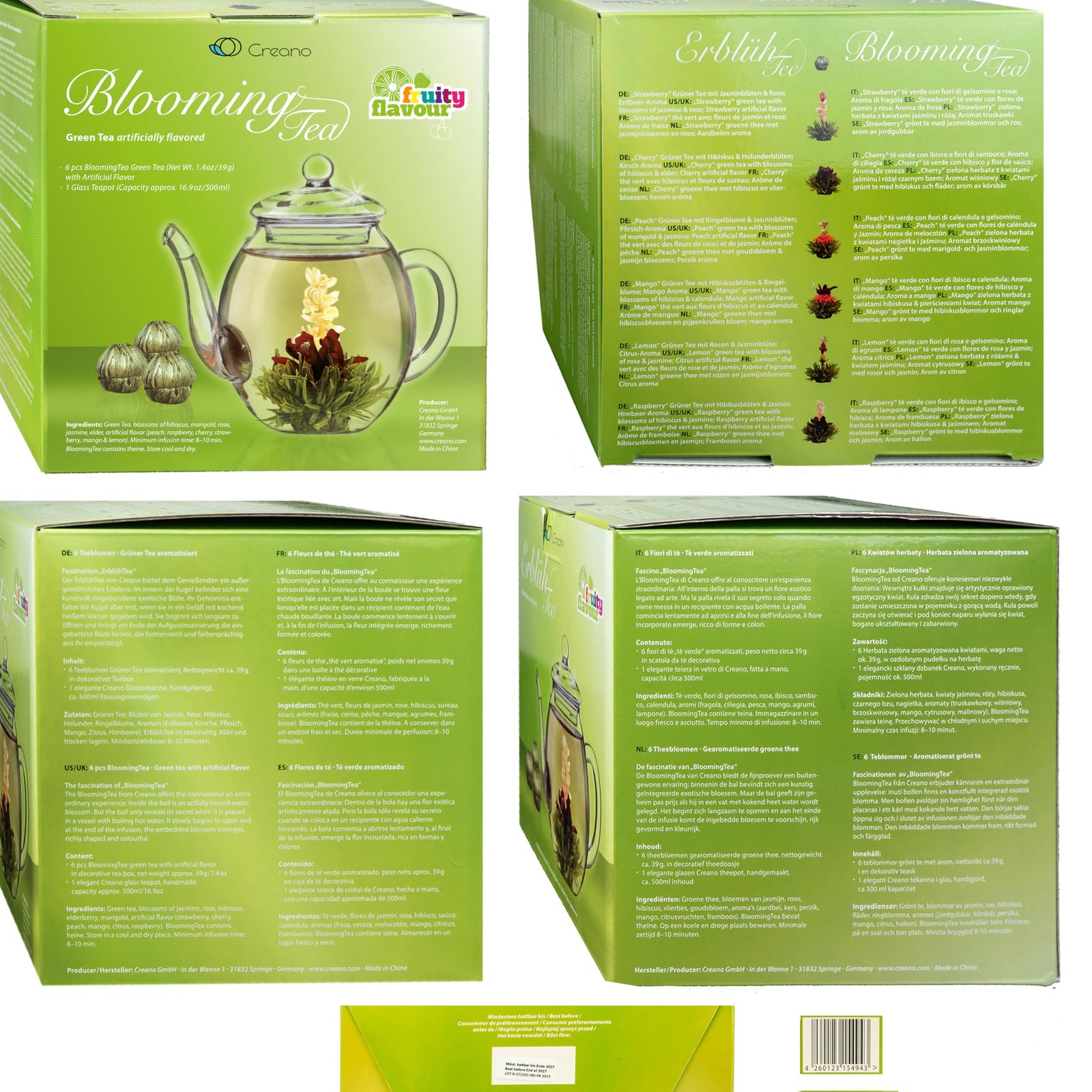 Blooming Tea Gift Set with Glass Teapot 17oz 500ml – Green Tea Fruity Flavour…
