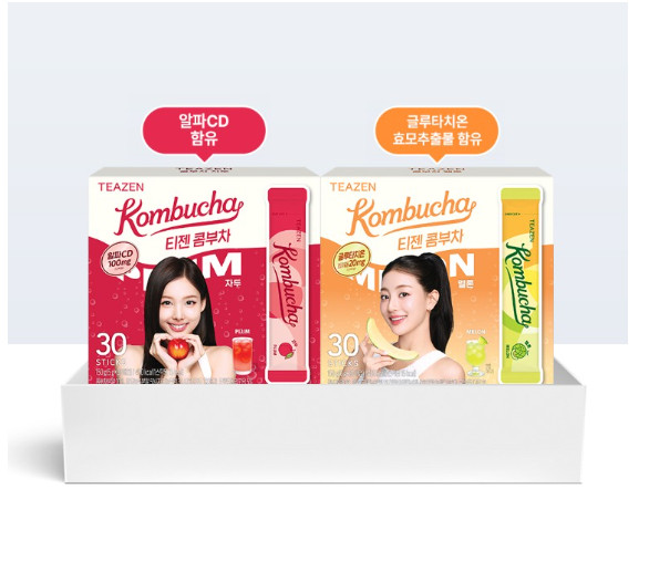 Teazen kombucha plum melon probiotic sparkling tea mix 30 sticks x2 K-food