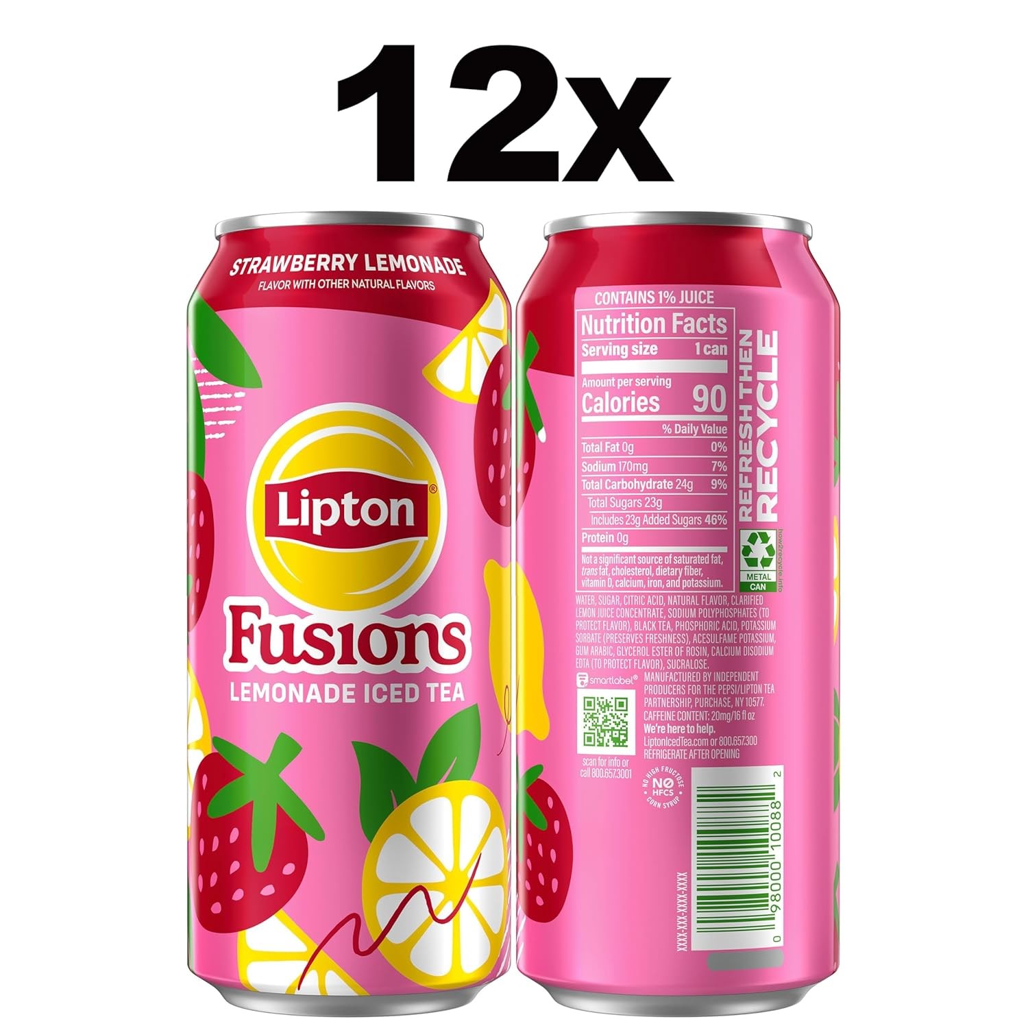 Fusions, Strawberry Lemonade & Iced Tea, 16 Fl Oz Cans (Pack of 12)