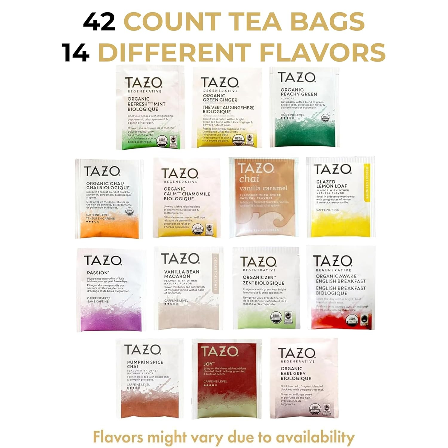 Tea Bags Sampler Assortment Variety Pack Gift Box (42 Count) 14 Different Flavor