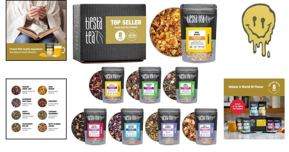 Tiesta Tea – Top 8 Favorites Sampler Set, Loose Leaf, Up to 80 Cups, High to No