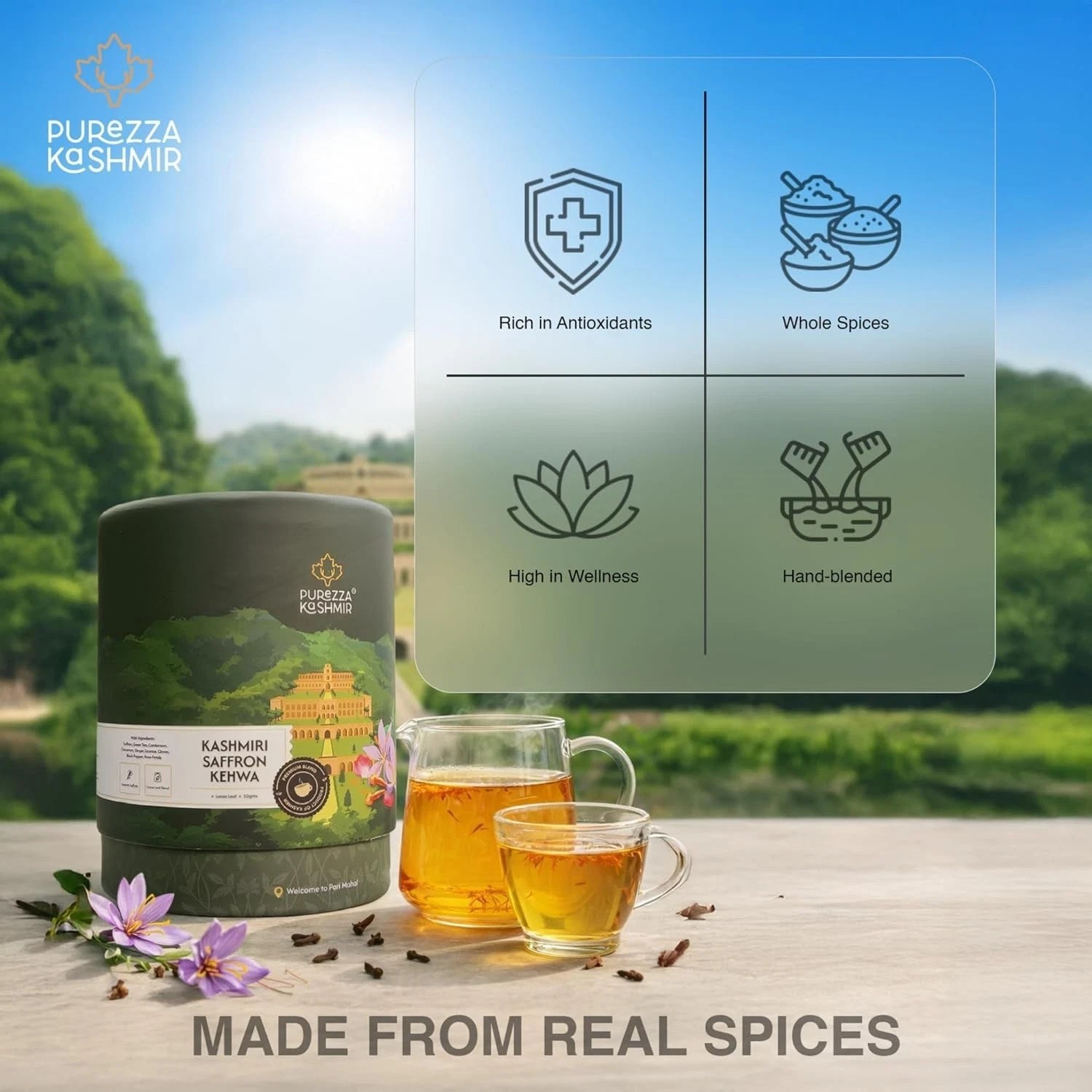 Purezza Kashmiri Saffron Kehwa Loose Leaf Tea 50g | Sugar Free Herbal Green Tea