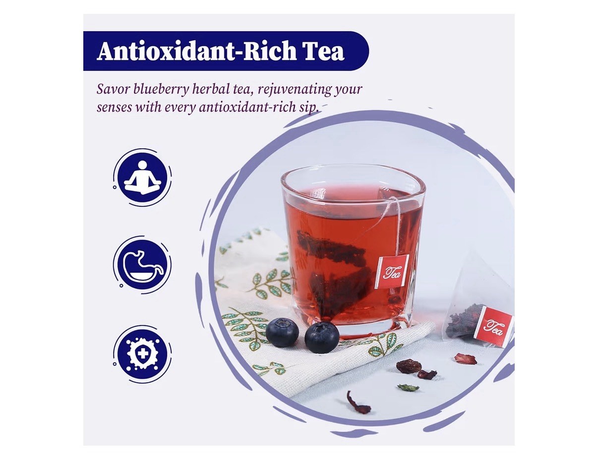 FullChea Blueberry Tea Herbal Tea Natural Caffeine Free 50 Tea Bags