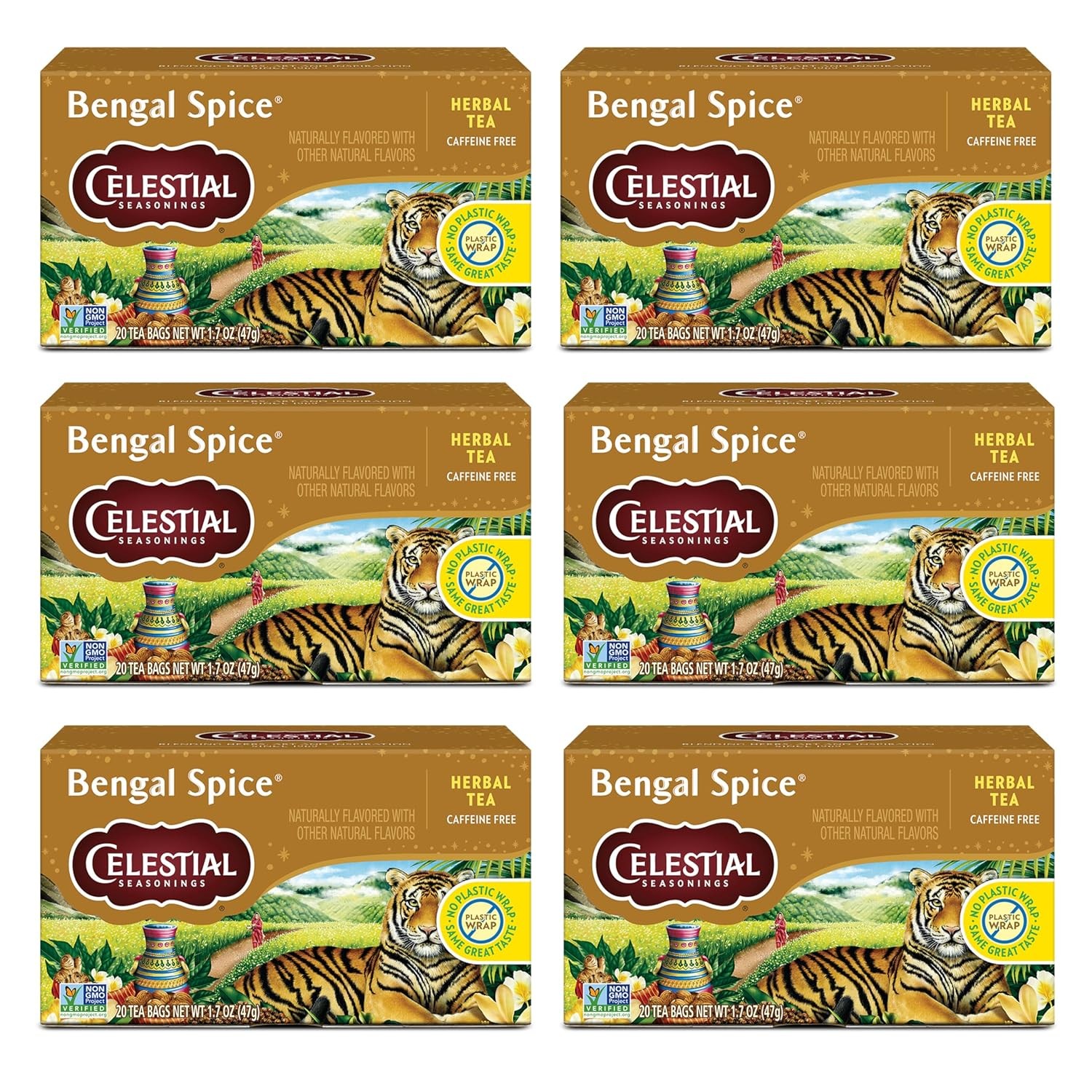 Celestial Seasonings Bengal Spice Herbal Tea, Caffeine 20 Count (Pack of 6)