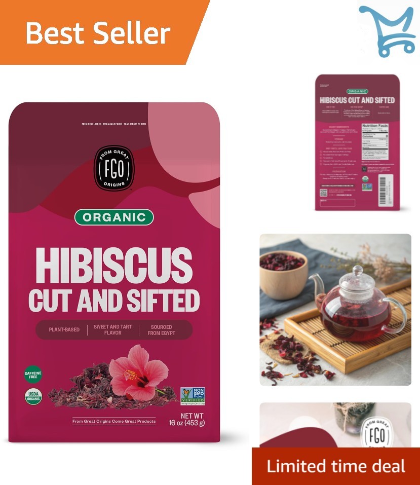 Organic Hibiscus Flowers 16oz Bulk Loose Leaves for Tea Baking Skin Care