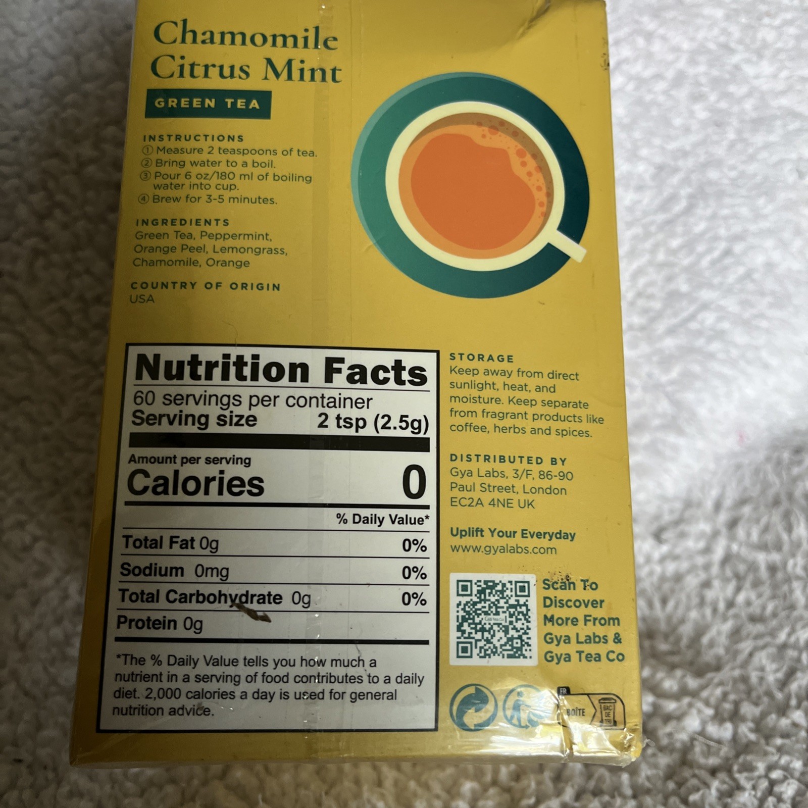 Gya Tea Co Chamomile Citrus Mint Green Tea Net WT 5.29 oz (150G)