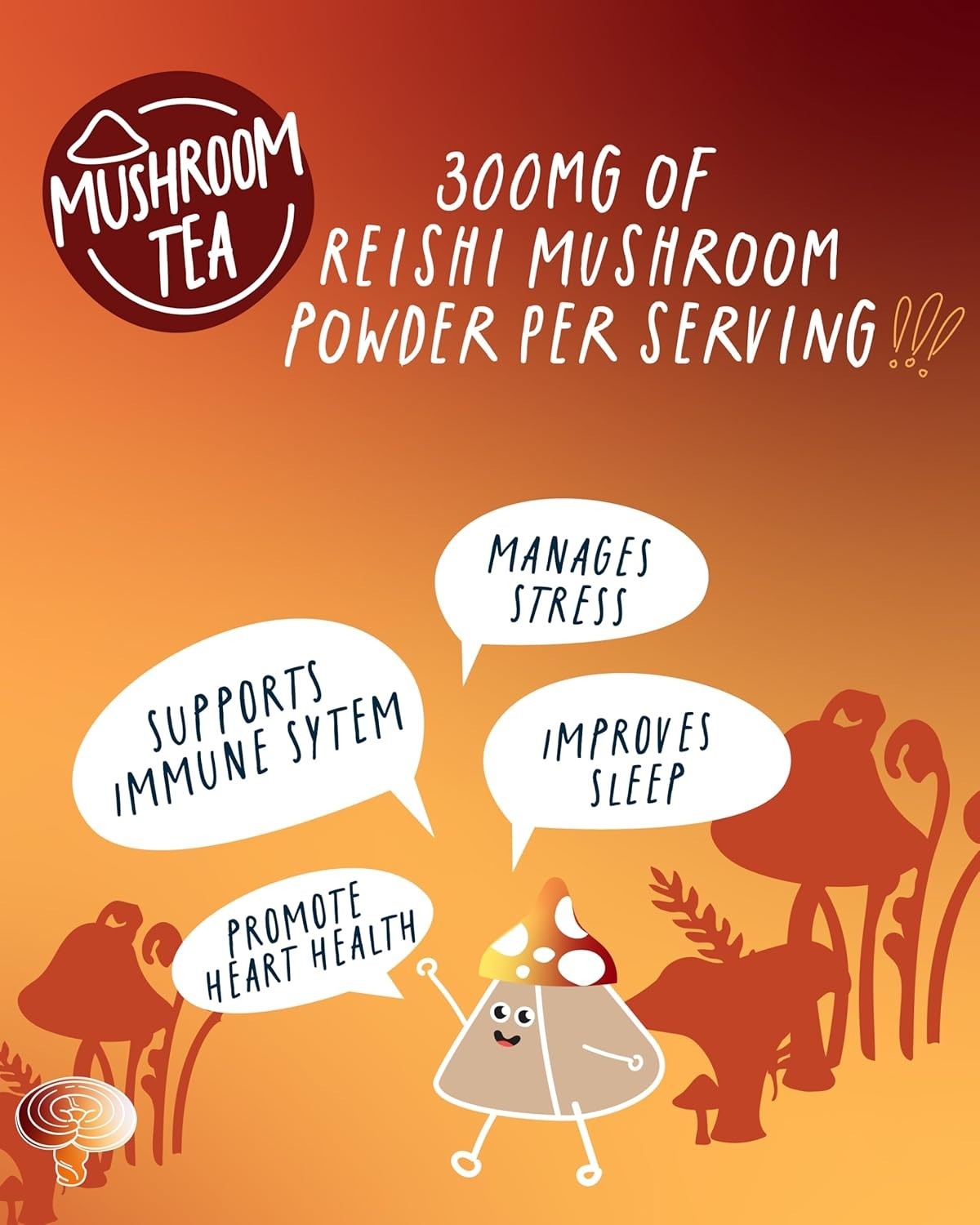 High Caffeine Mushroom Tea 155 mg – : Organic Reishi Breakfast Black Tea Bags…
