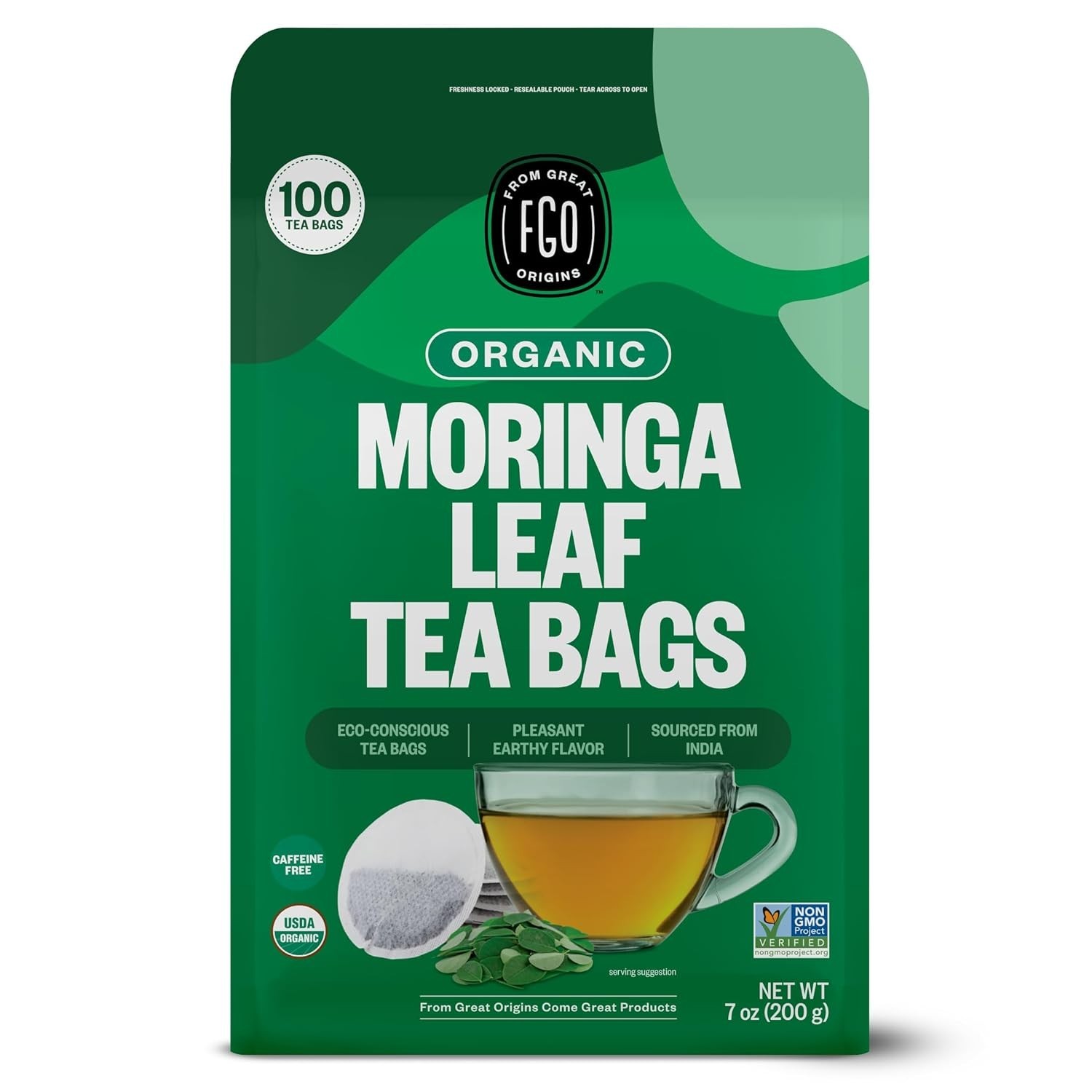 Organic Moringa Tea Bags, 100 Count for Immune Support and Detox Benefits