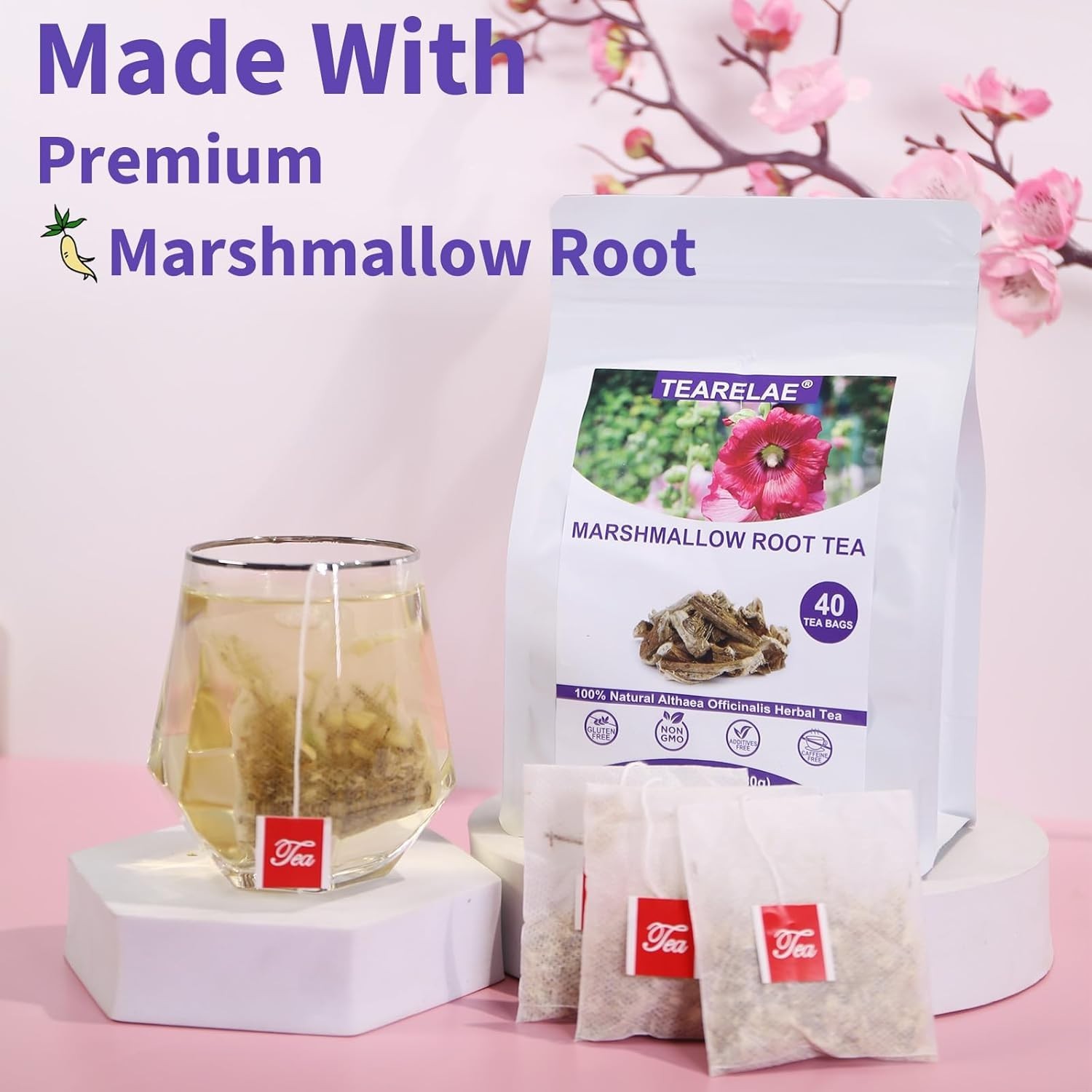 Marshmallow Root Tea Bags – 40 Count | Caffeine-Free Herbal Remedy