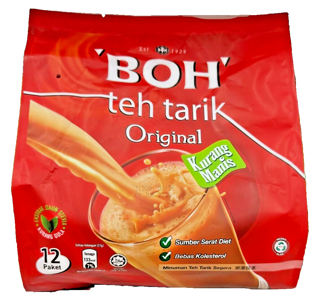 BOH Plantation Teh Tarik / Milk Tea Original 3 in 1 Less Sweet 12x27g x 2 Packs