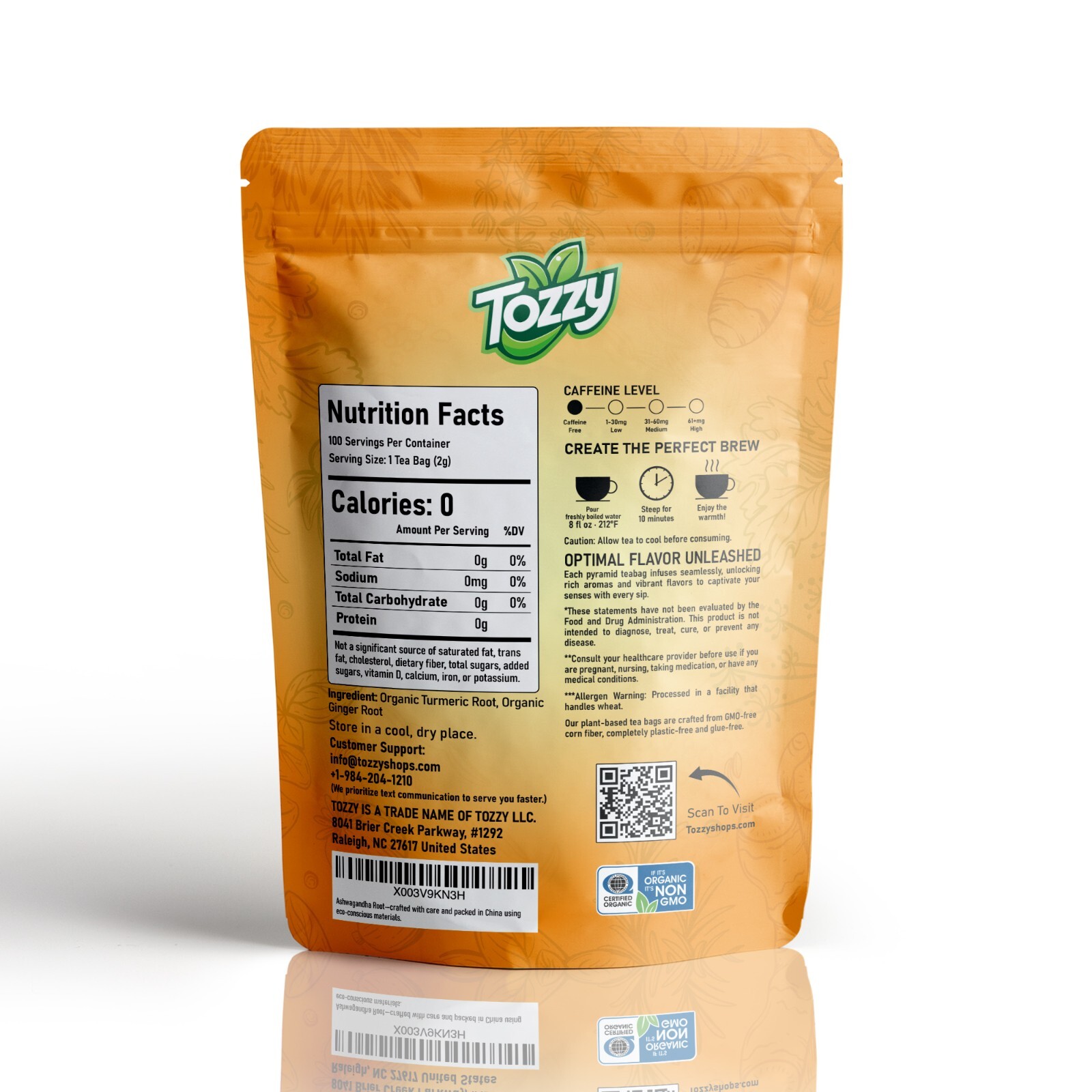Organic Turmeric & Ginger Tea Bags – 100 Count (Plant-Based Pyramid Tea Bags)