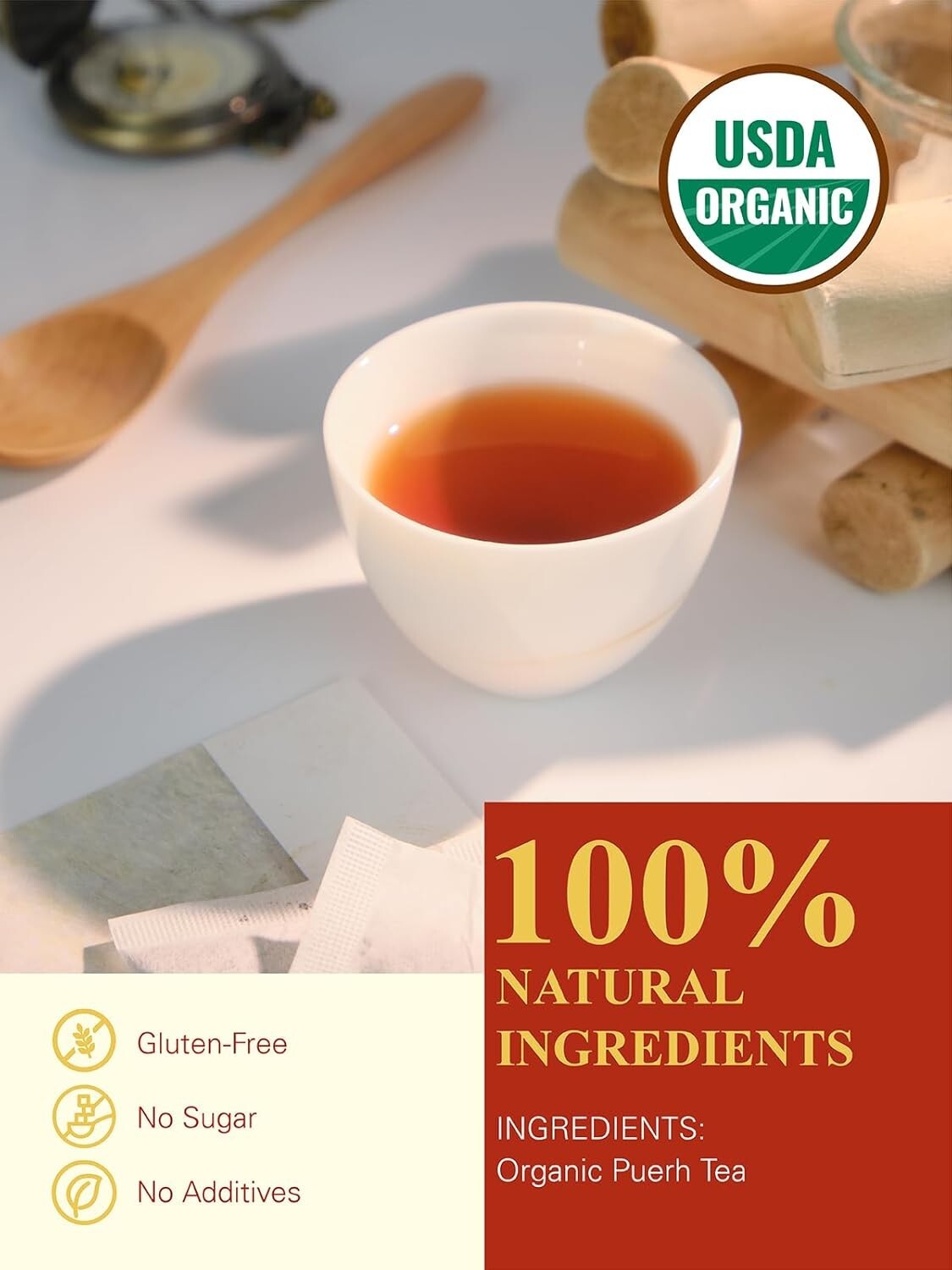 100 Count Organic Pu-erh Tea Bags – Mellow & Invigorating Dark Tea Experience