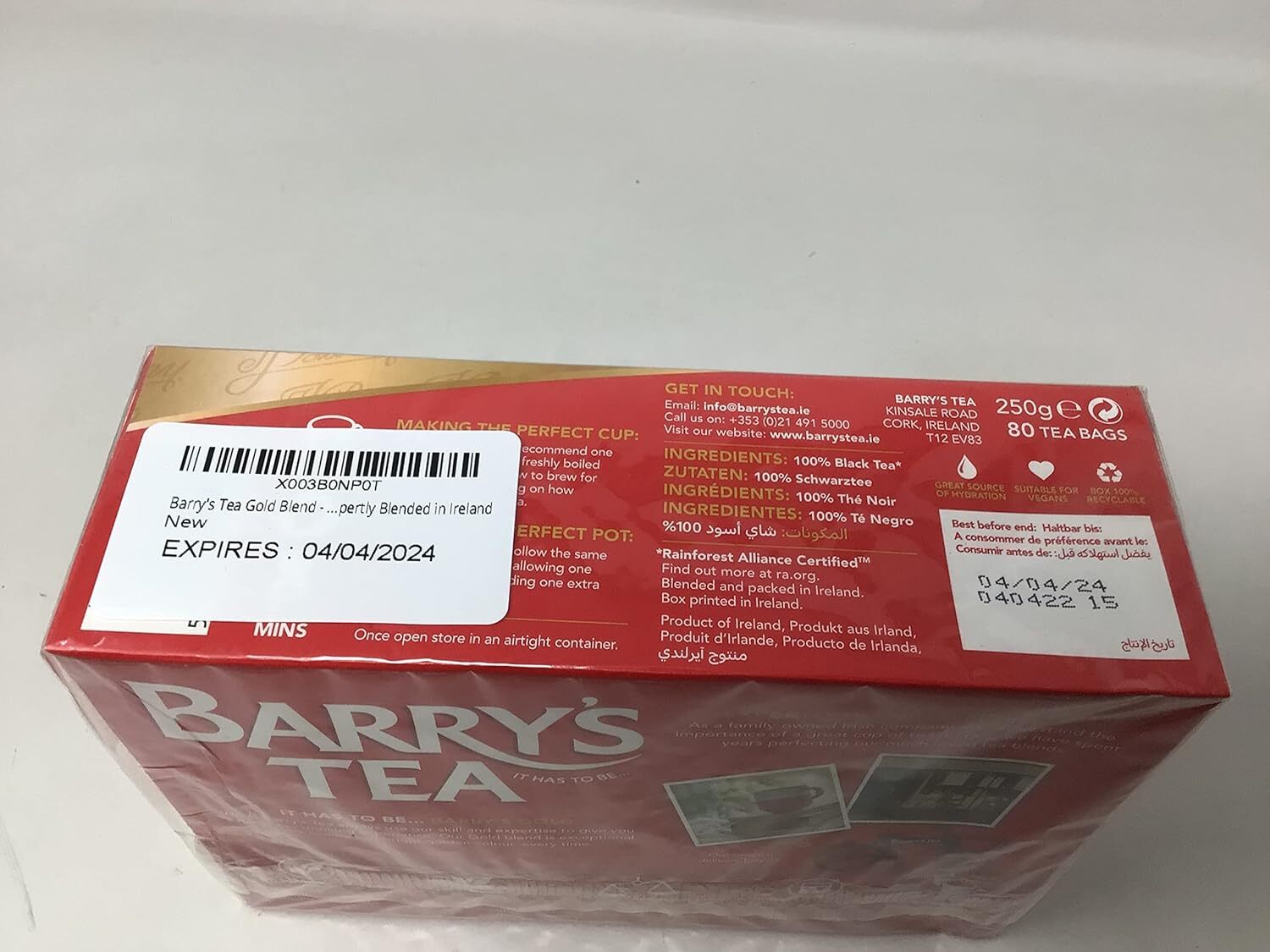 Barry’s Tea Gold Blend – 80 Teabags – 250g – Expertly Blended in Ireland