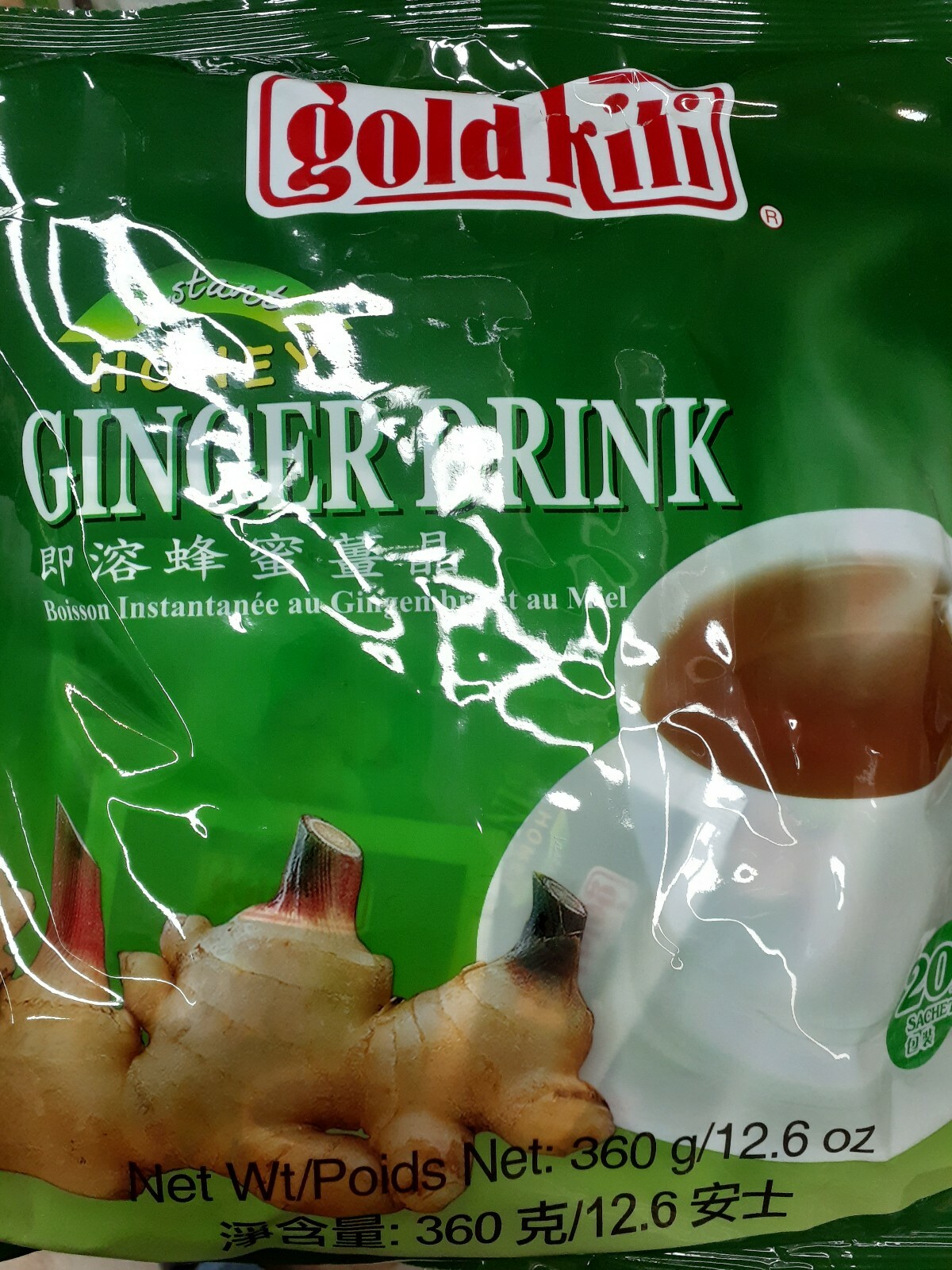 Gold Kili Natural Instant Honey Ginger Tea Drink, 360g Bag (20 Sachets)👑