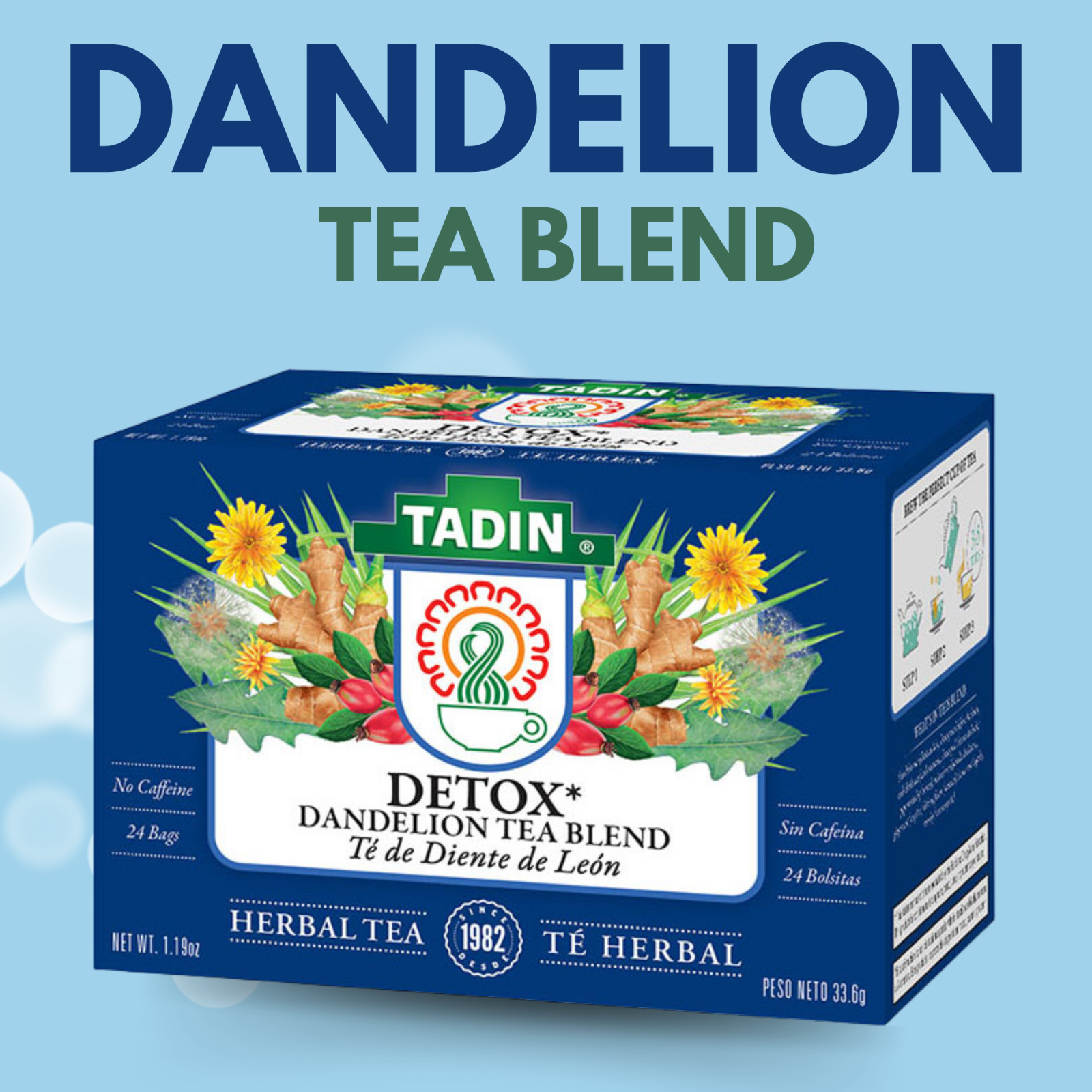 Tadin Dandelion Root Detox Tea Blend. Caffeine Free. 24 Bags. 1.19 oz. Pack of 6