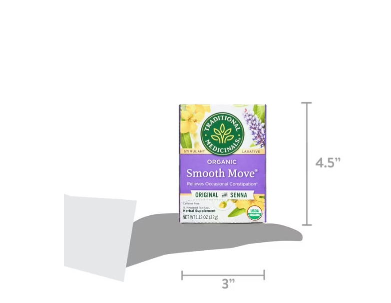 3 PACK Traditional Medicinals Tea, Organic Smooth Move Peppermint, Senna, 16Bags