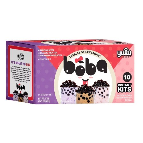 YULU Instant Boba Classic Milk Tea Taro and Strawberry Variety Pack Tea Kit