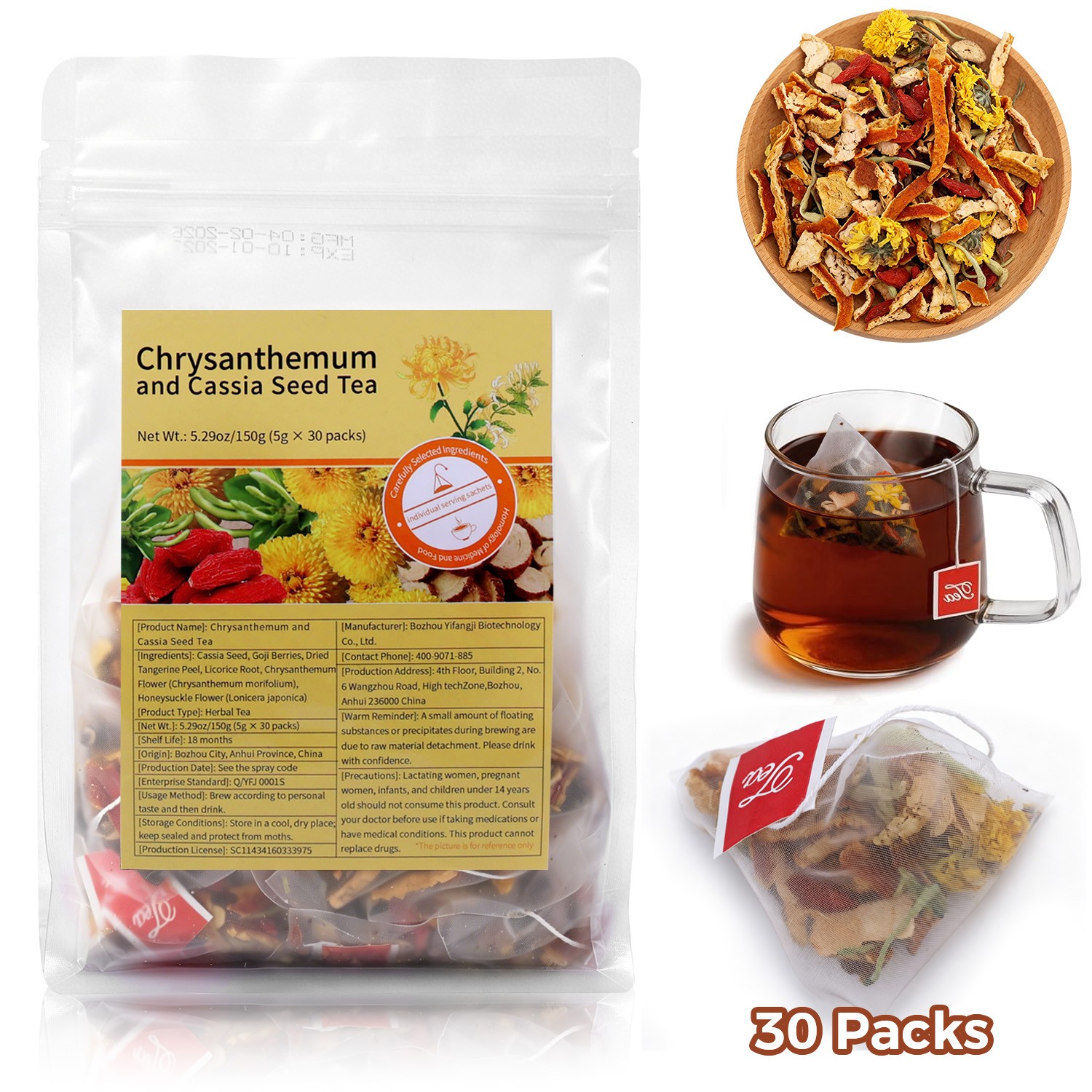30-90bags Ginseng Eight Treasure Tea Kidney Tea Liver Tea Red Date Kidney Health