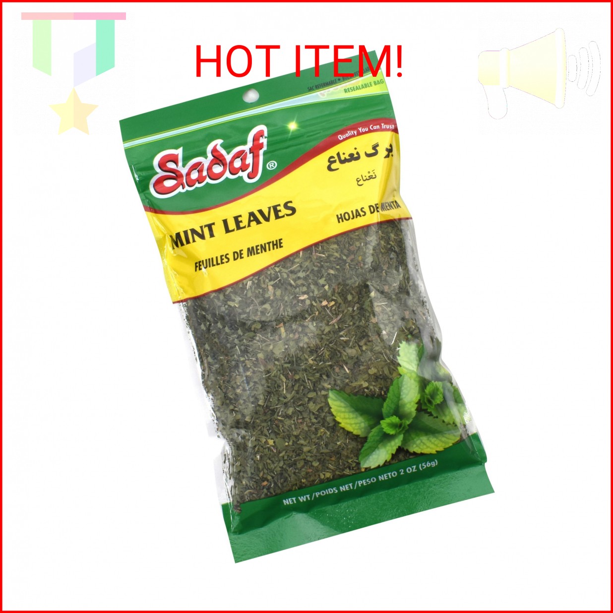 Sadaf Mint Leaves Cut – Dried mint leaves cut and sifted – Kosher and Halal – No