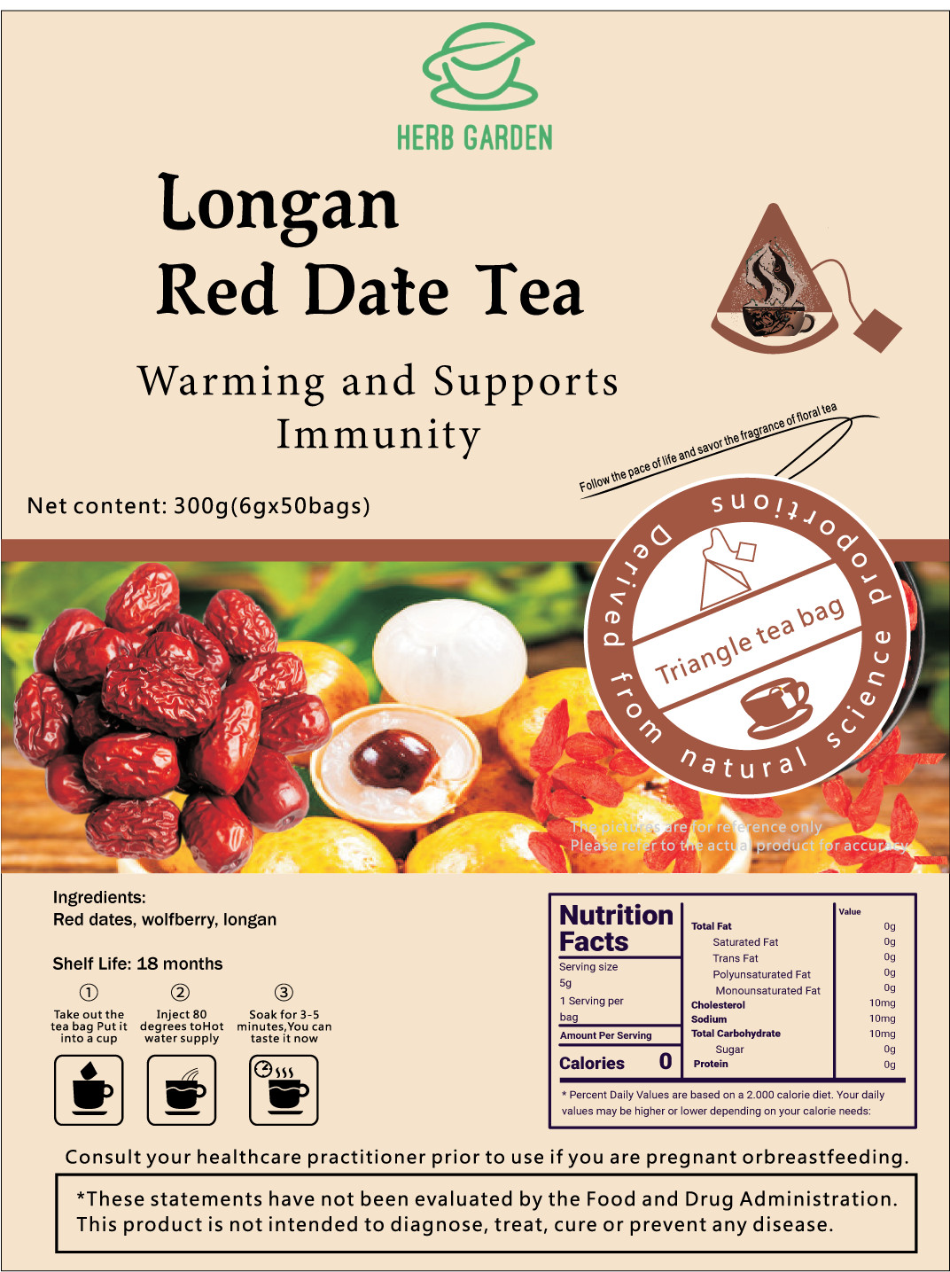 50 Packs Tea Bags – Red Date Kidney Health Herbal Tea Caffeine Free