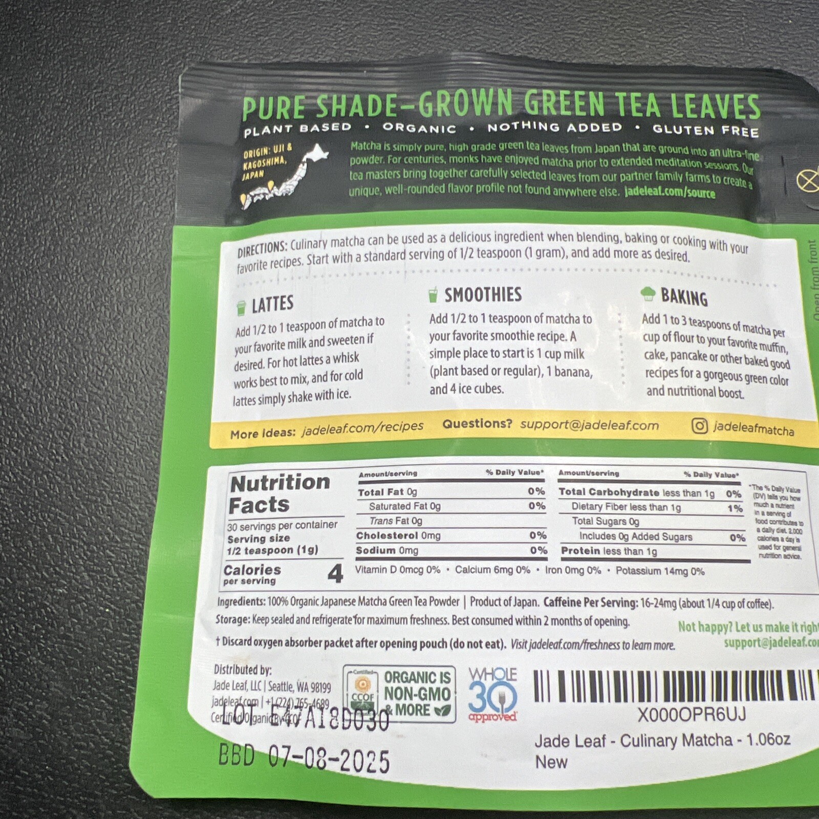 2x Jade Leaf Organic Matcha Green Tea Powder Japanese Origin Premium 1.06oz