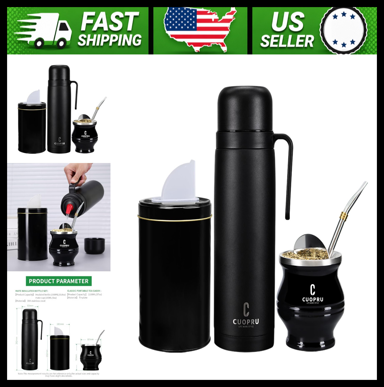 Stainless Steel Yerba Mate Kit with Gourd, Bombilla & Cleaning Brush