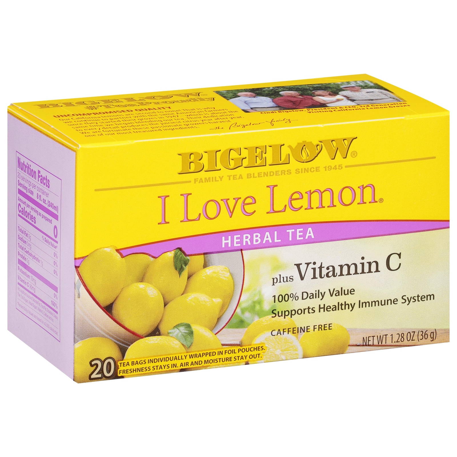 I Love Lemon Herbal Tea with Vitamin C, Caffeine Free, 20 Count (Pack of 6)