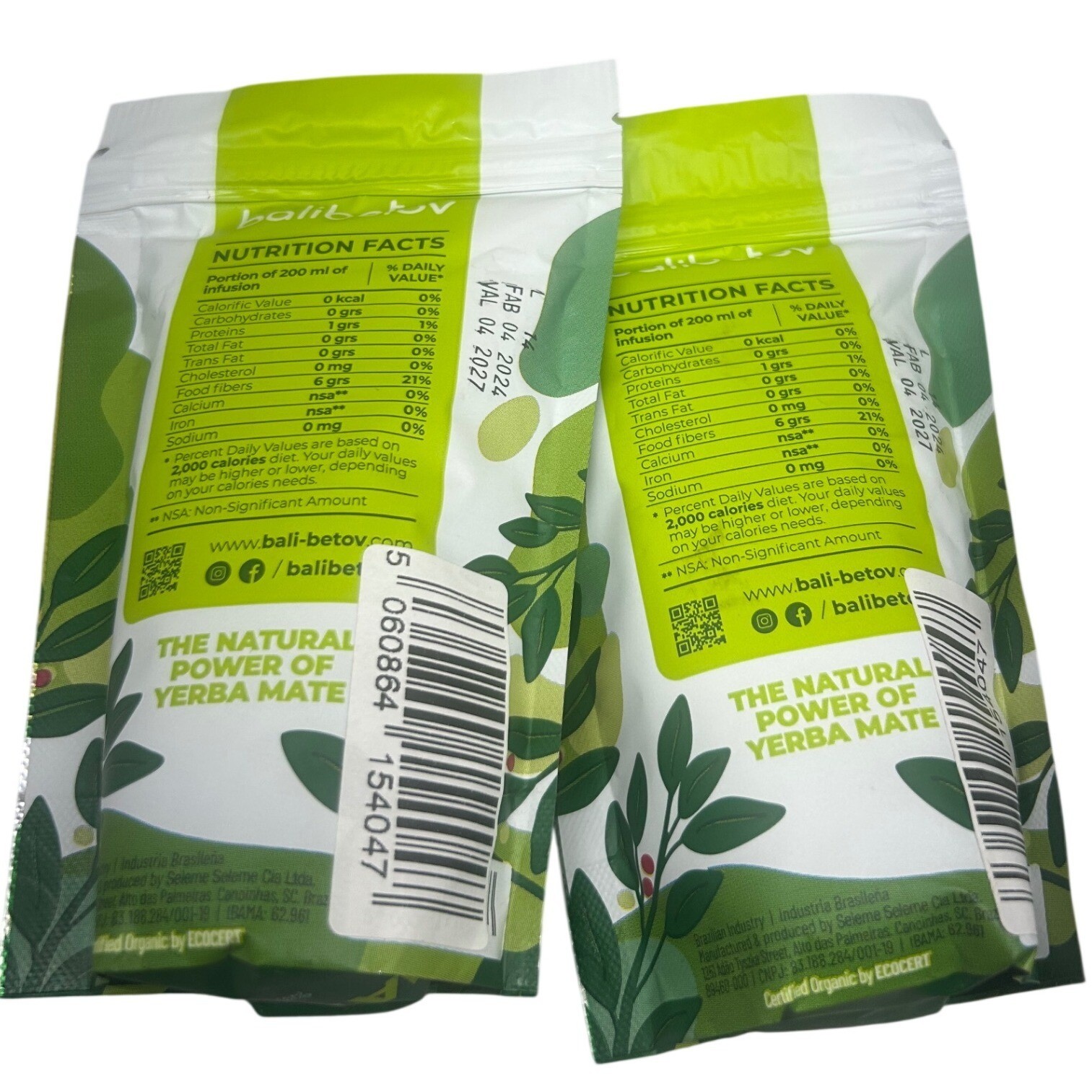 Balibetov Organic Yerba Mate Unsmoked Loose Leaf Tea 2.45oz 70g 2 Pack Brazil