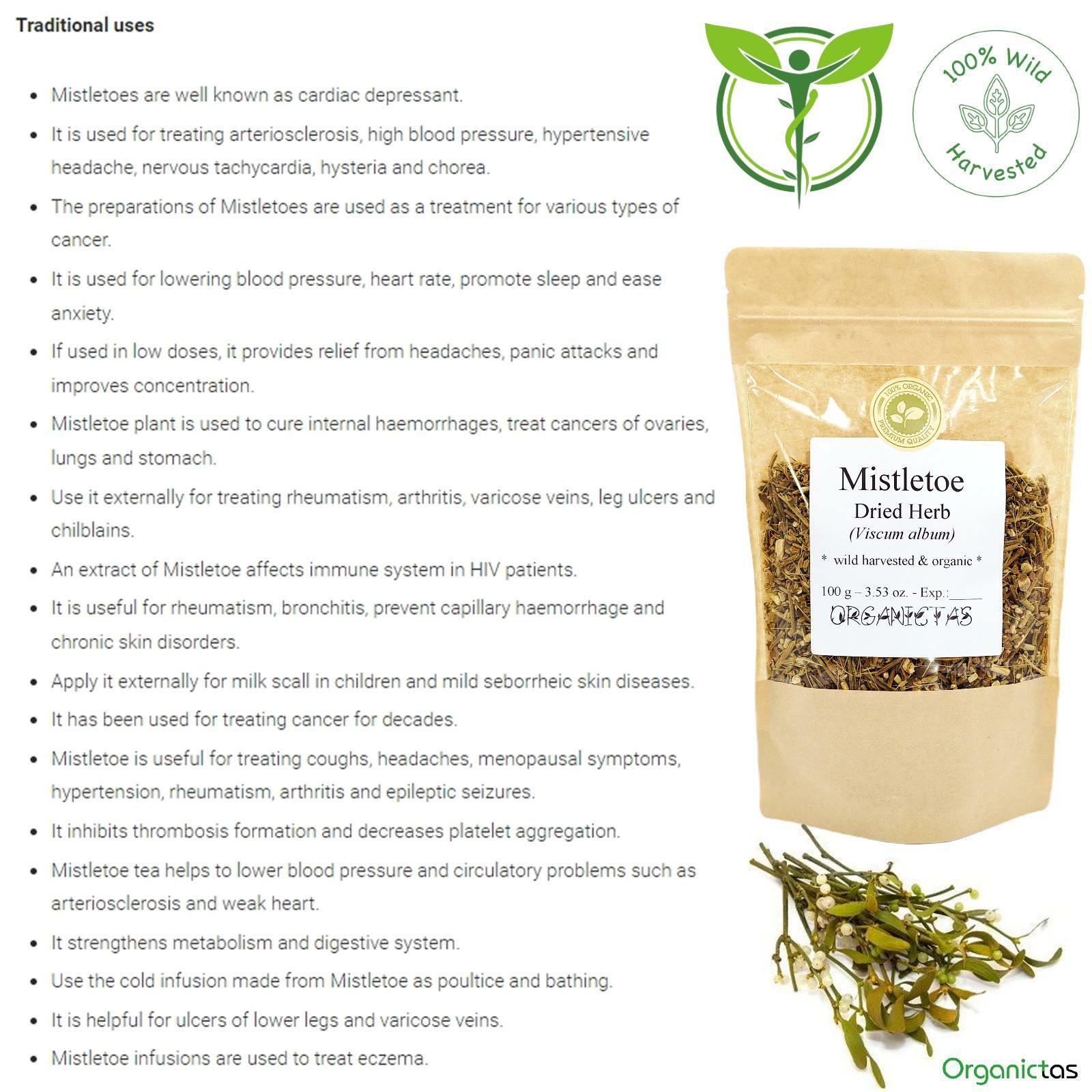 Organic Mistletoe Tea Wildcrafted Preservatives-Free Premium Quality Herbal Tea
