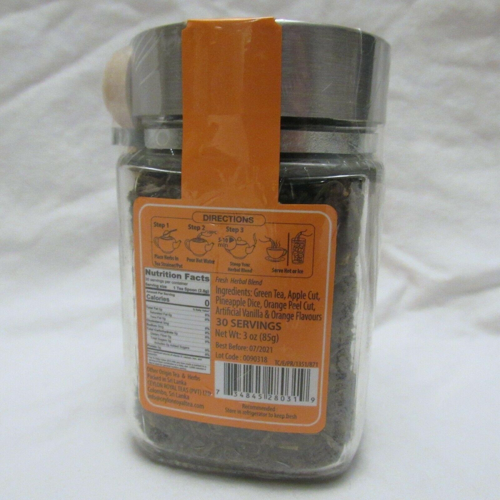 Chami Tea Fruity Orange Cream Herbal Blend Loose Tea 3 oz Glass Jar with Spoon