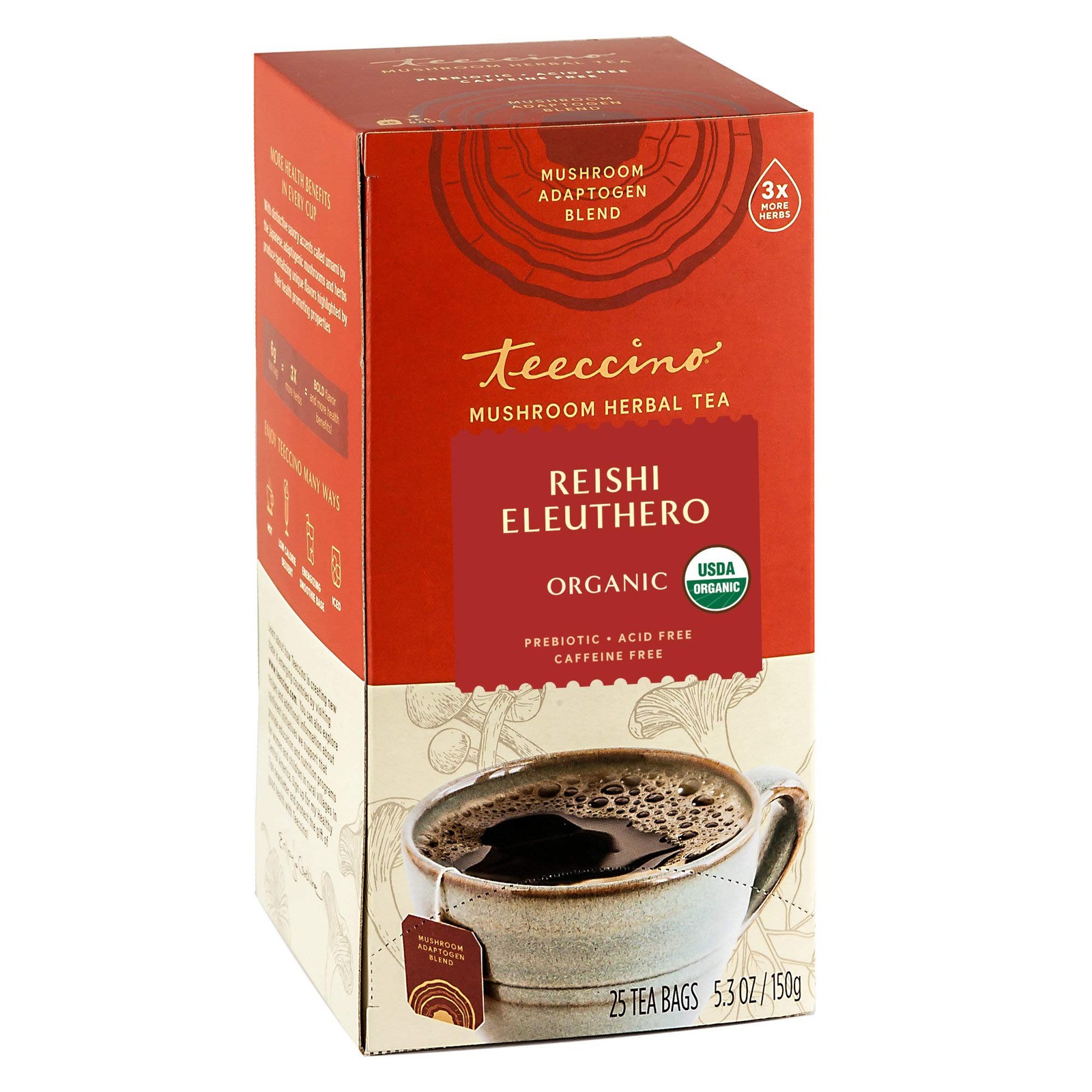 Teeccino Reishi Eleuthero Tea French Roast Organic Mushroom Adaptogenic Her…