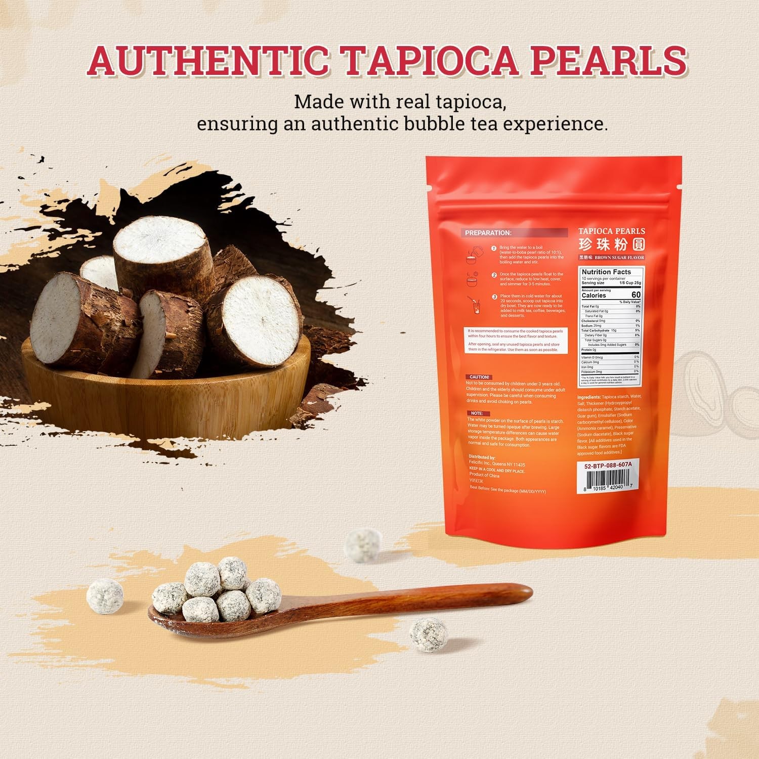 52USA Boba Tapioca Pearl, Black Sugar Flavor, Fresh Bubble Tea Pearl, 8.8 Oz …