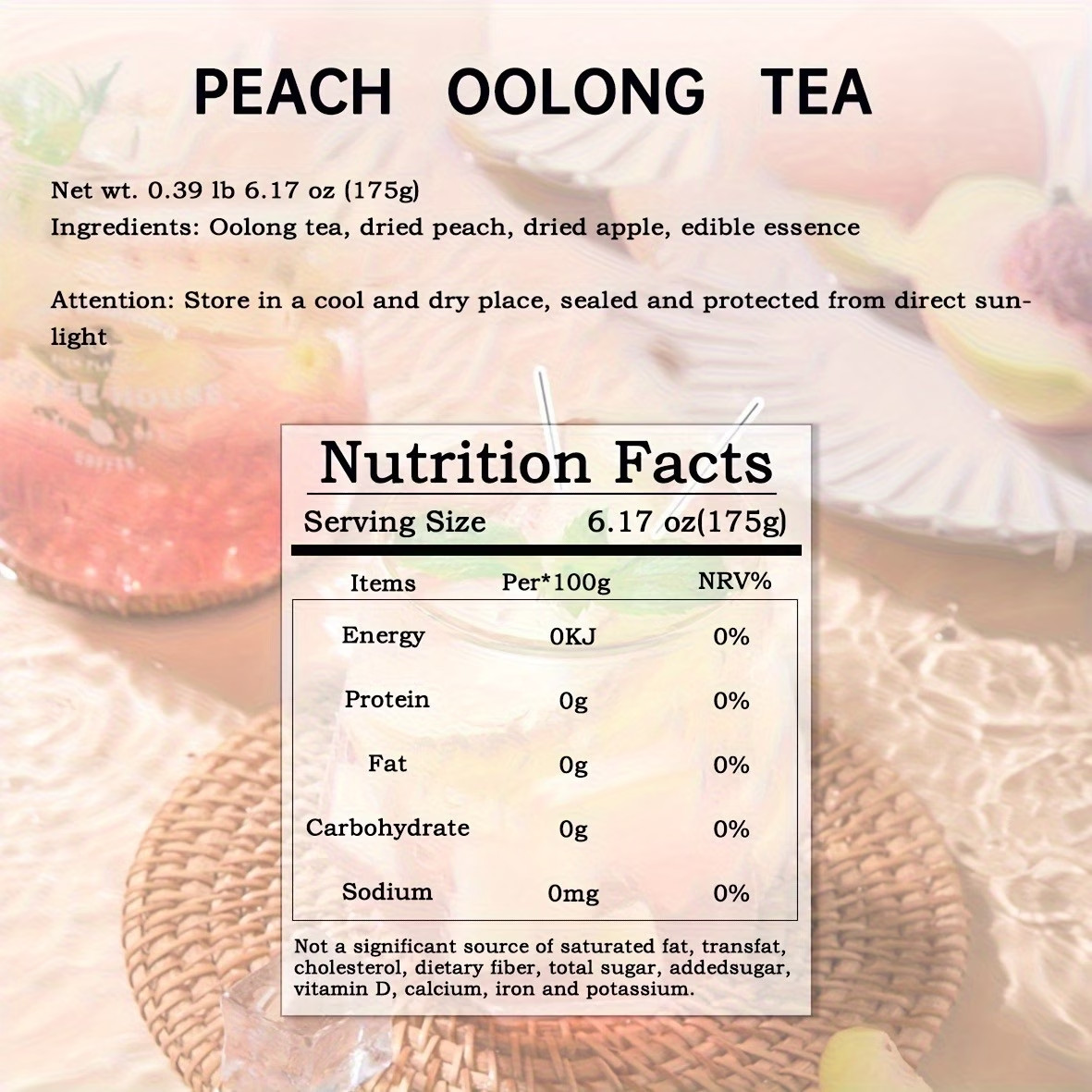 Natural Peach Oolong Tea Bags Fruit Jasmine-like Flavor Hot/Cold Brew Vegan