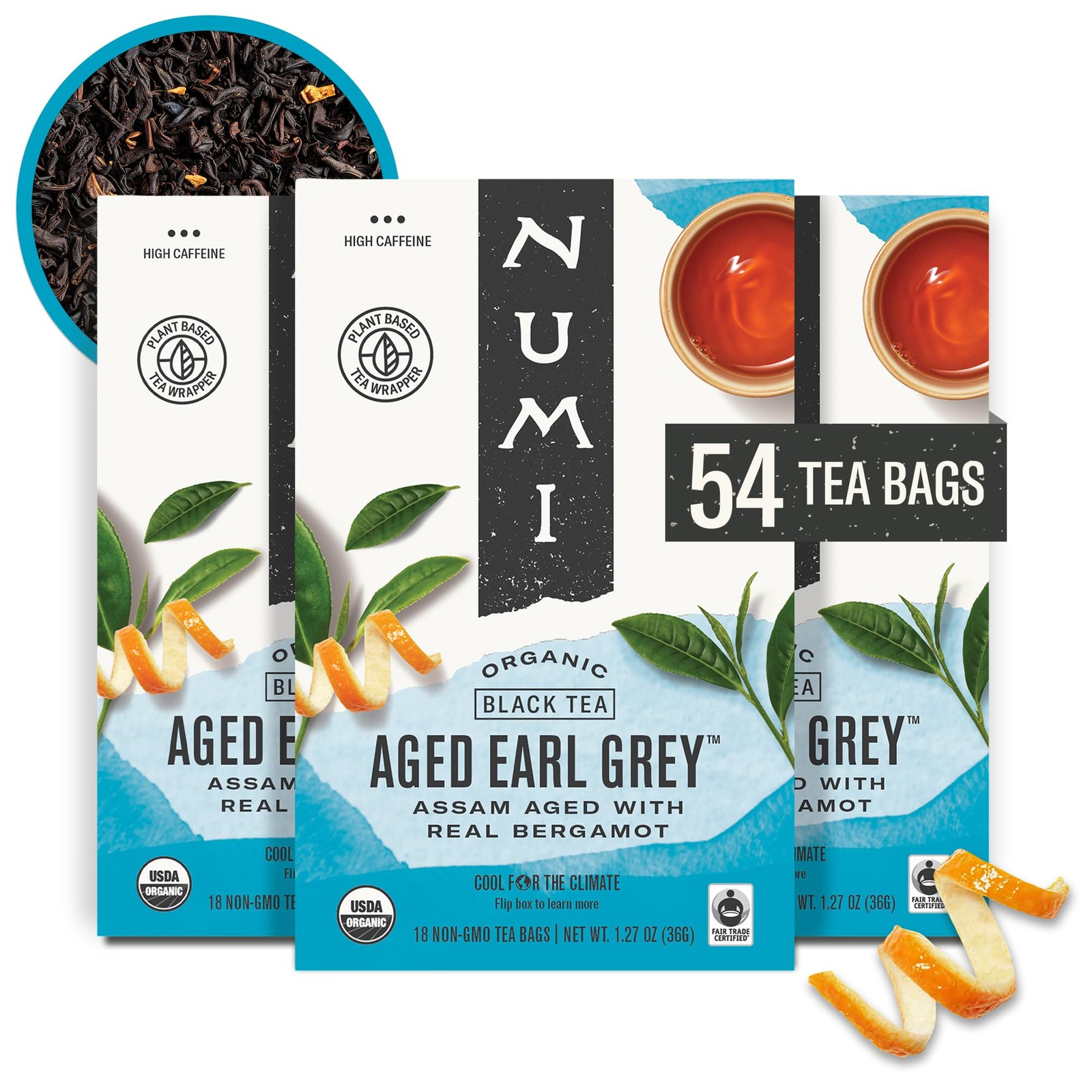 Organic Earl Grey Black Tea Bags Assam with Real Bergamot Caffeinated 54ct