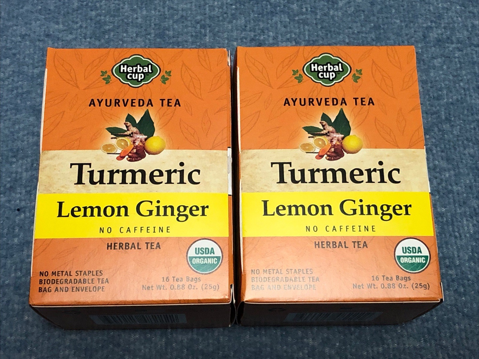2 PACK – Cup Ayurveda Turmeric Tea, Organic Lemon Ginger No Caffeine NEW