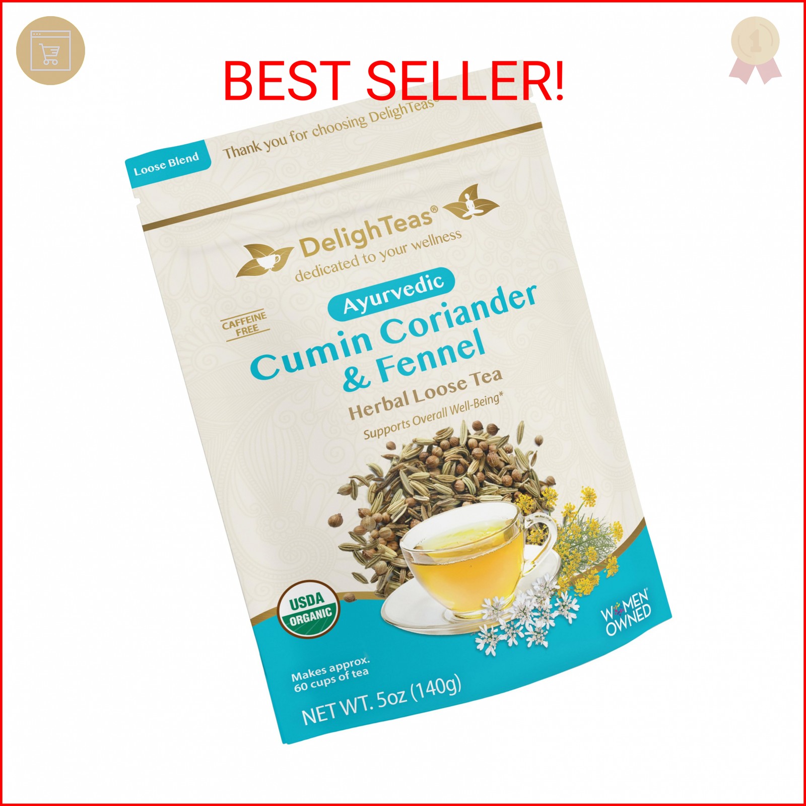 DelighTeas Organic Digest & Detox CCF Tea | Ayurvedic Cumin, Coriander, Fennel L