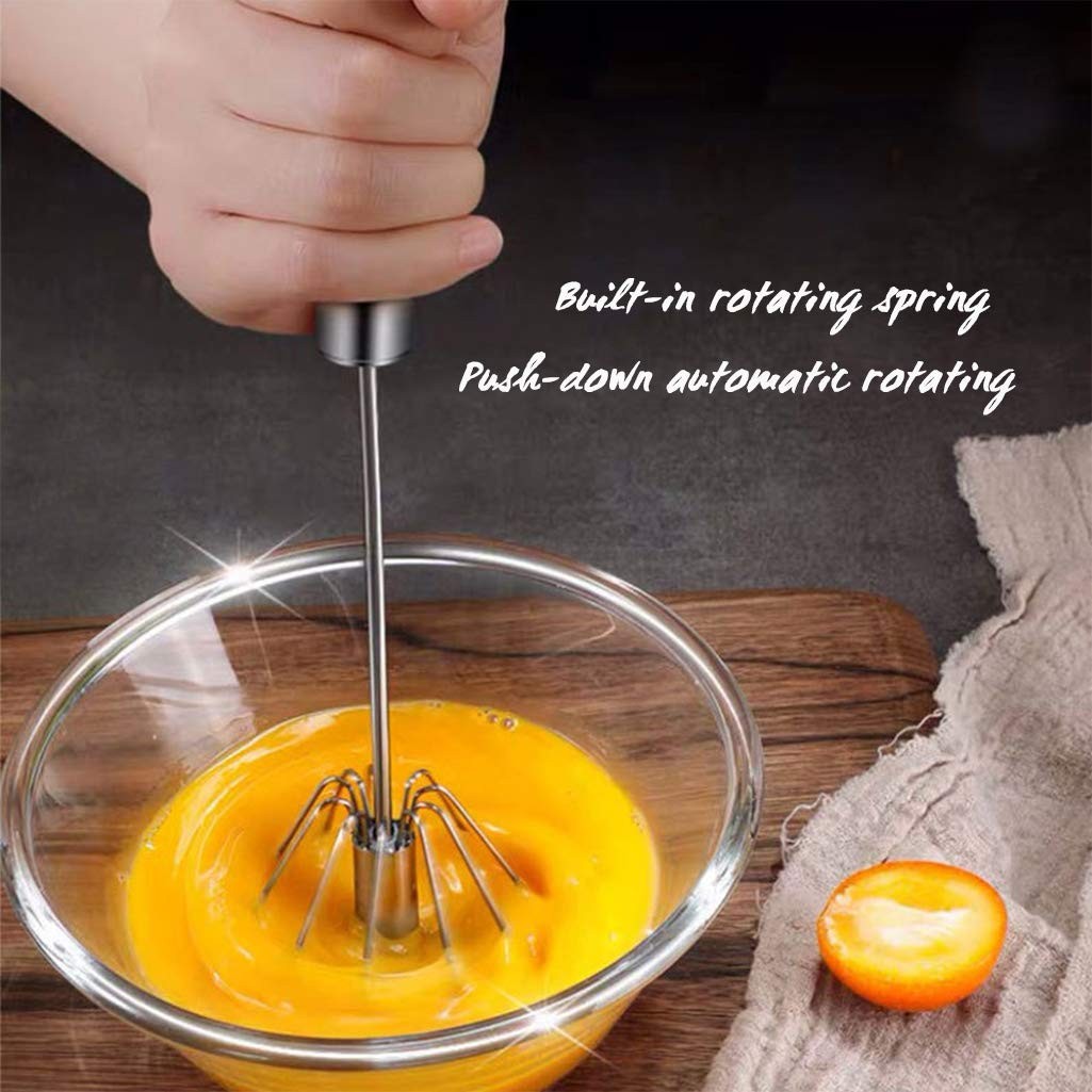 Stainless Steel Egg Whisk, Hand Push Rotary Whisk Blender, 12in, Silver