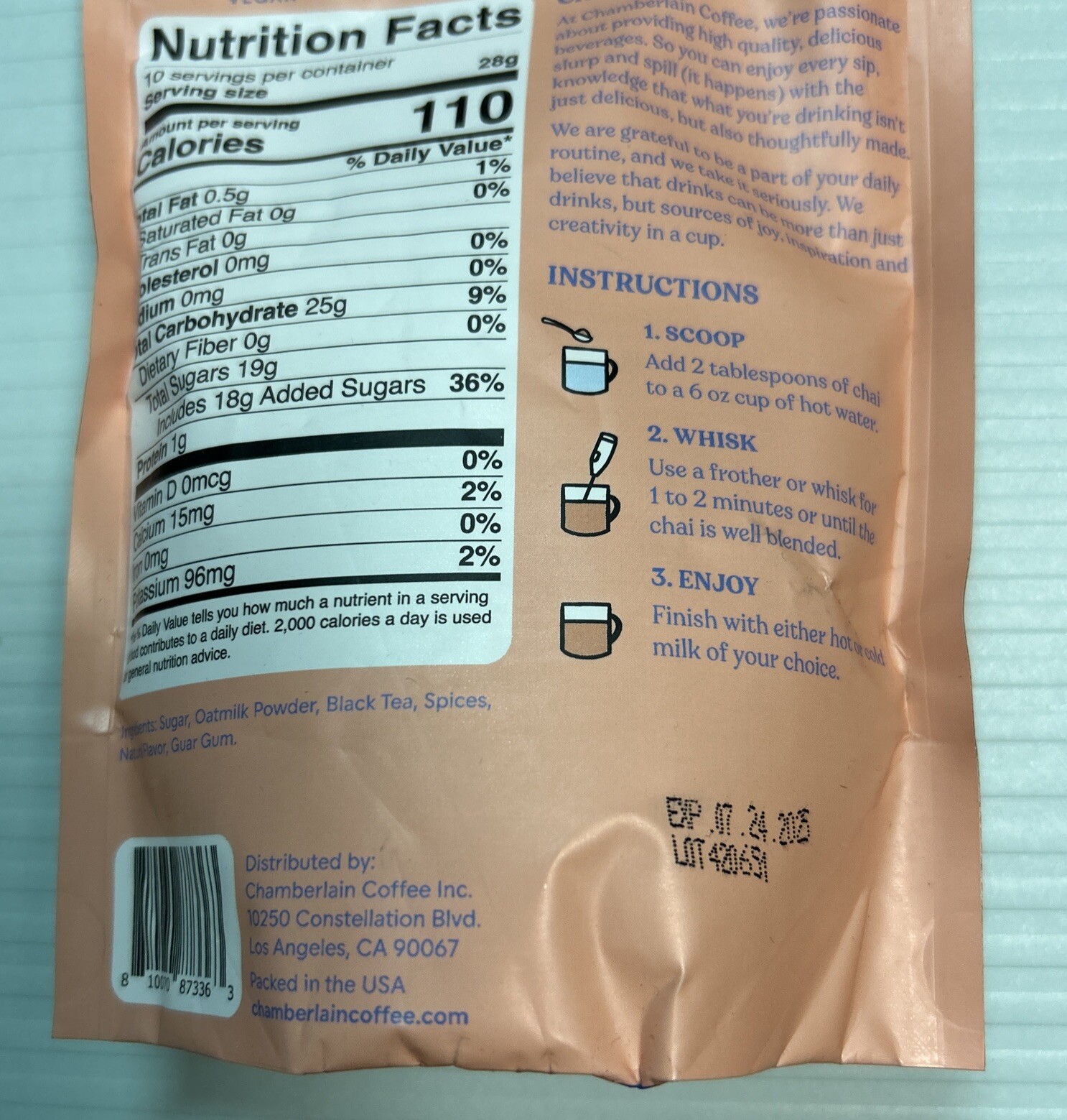 Chamberlain Coffee Chai Latte With Oatmilk 10 Oz Exp. 07/25 New